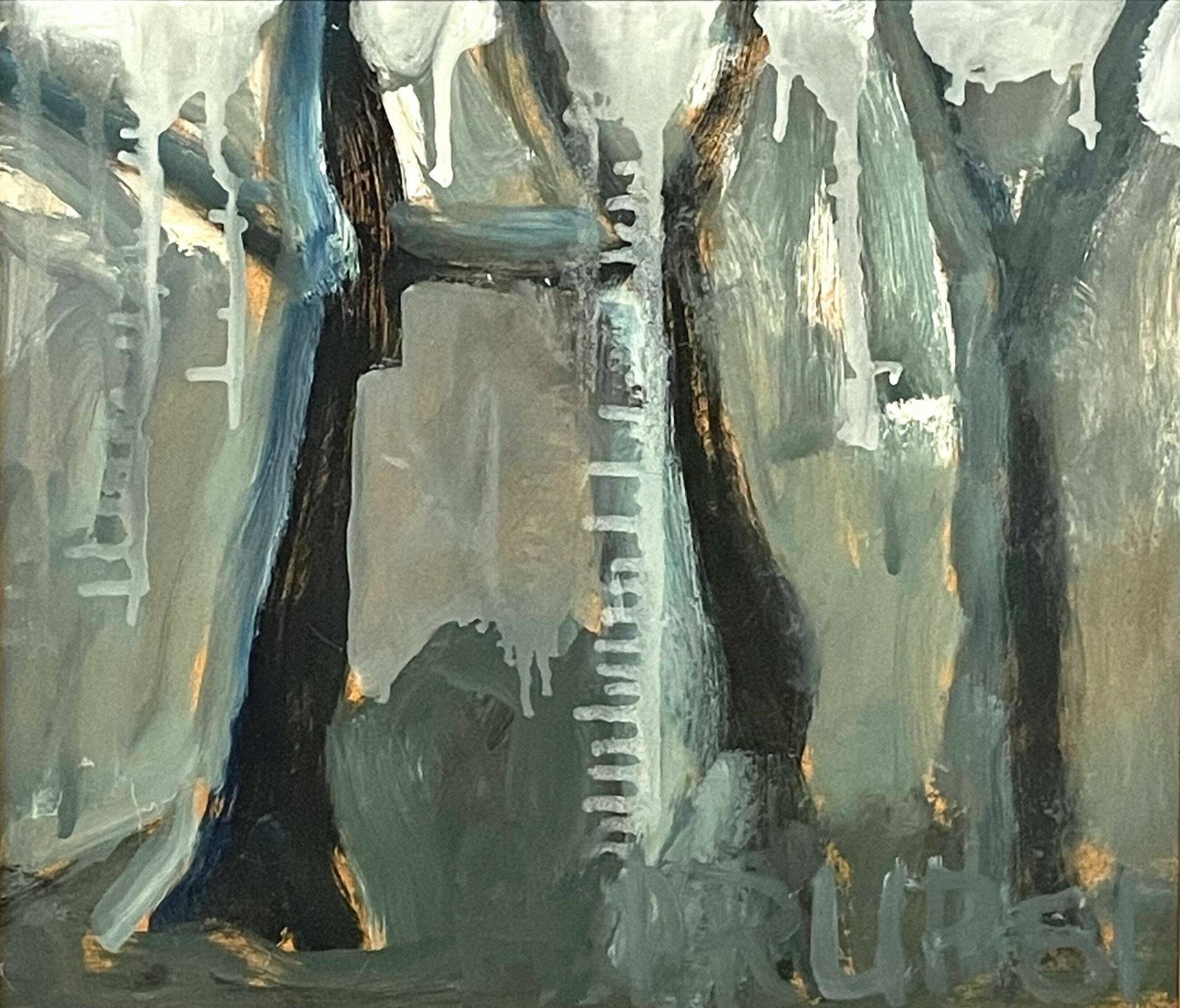 Original Danish Abstract Expressionist 1980s Oil Painting By Inge Hørup photo furniture
