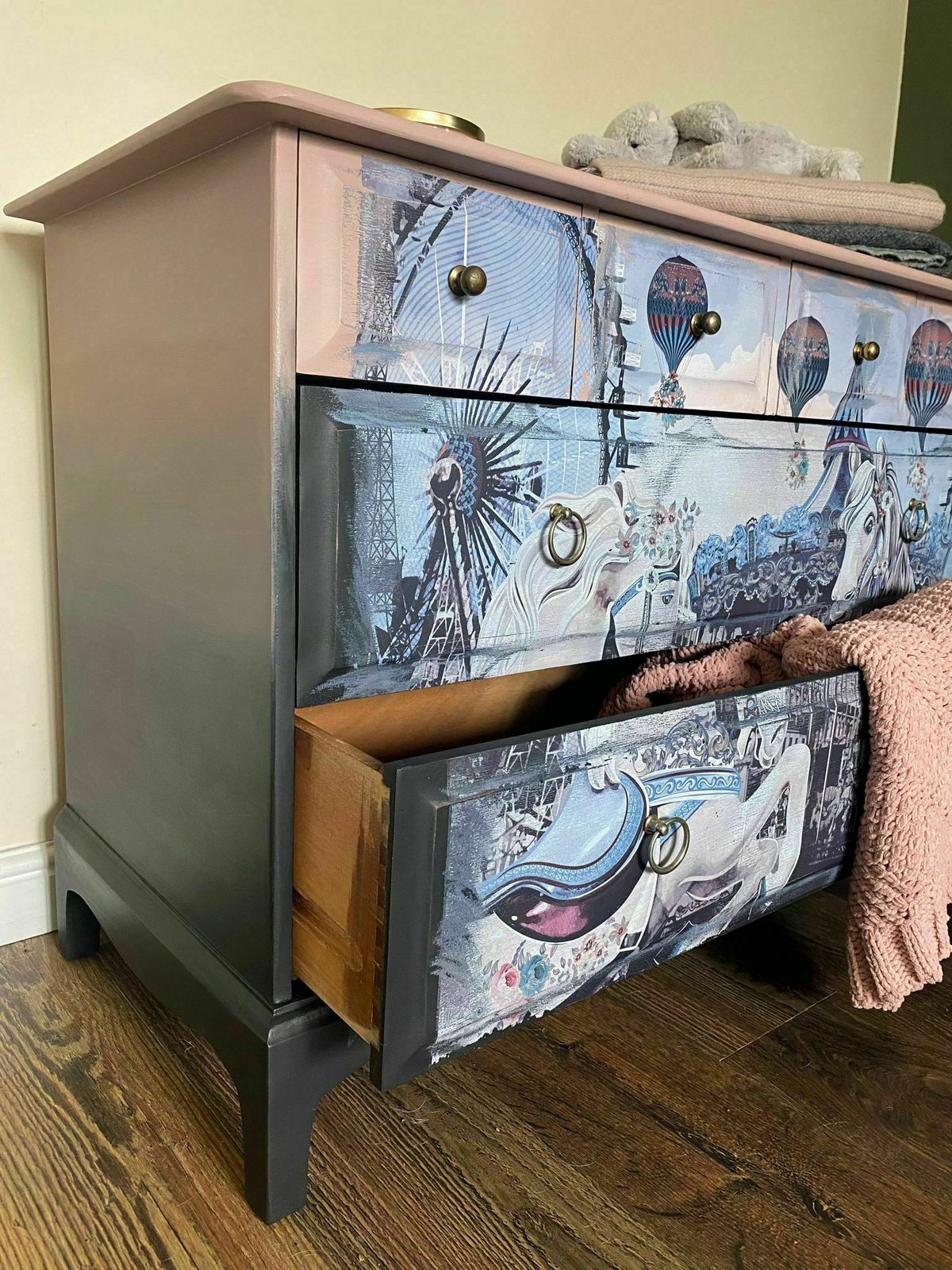 Stag Drawer Mid Century Hand Painted With Carousel Motif photo for sale