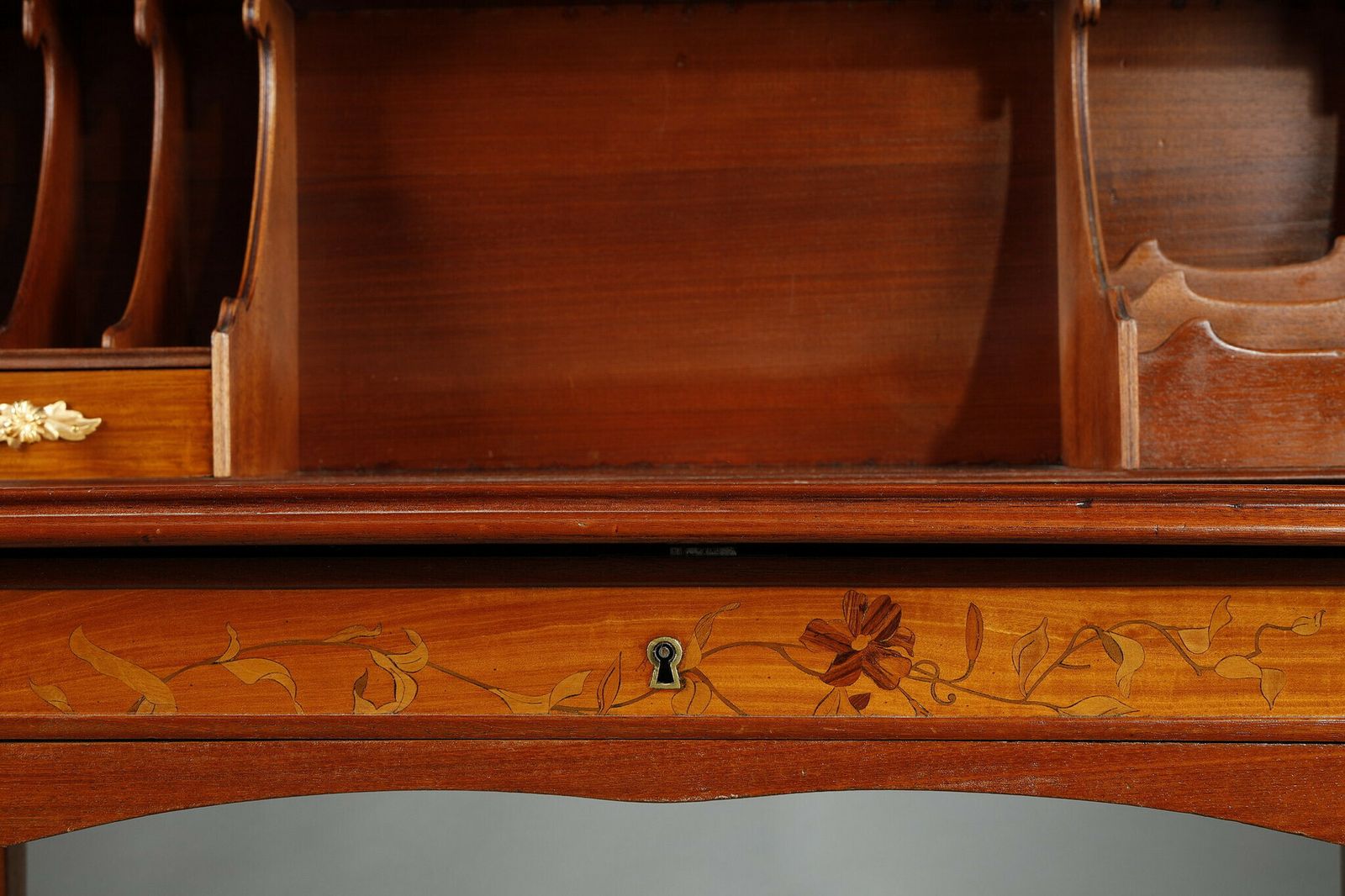 Furniture Art Nouveau Mahogany And Mahogany Veneer Stepped Desk photo