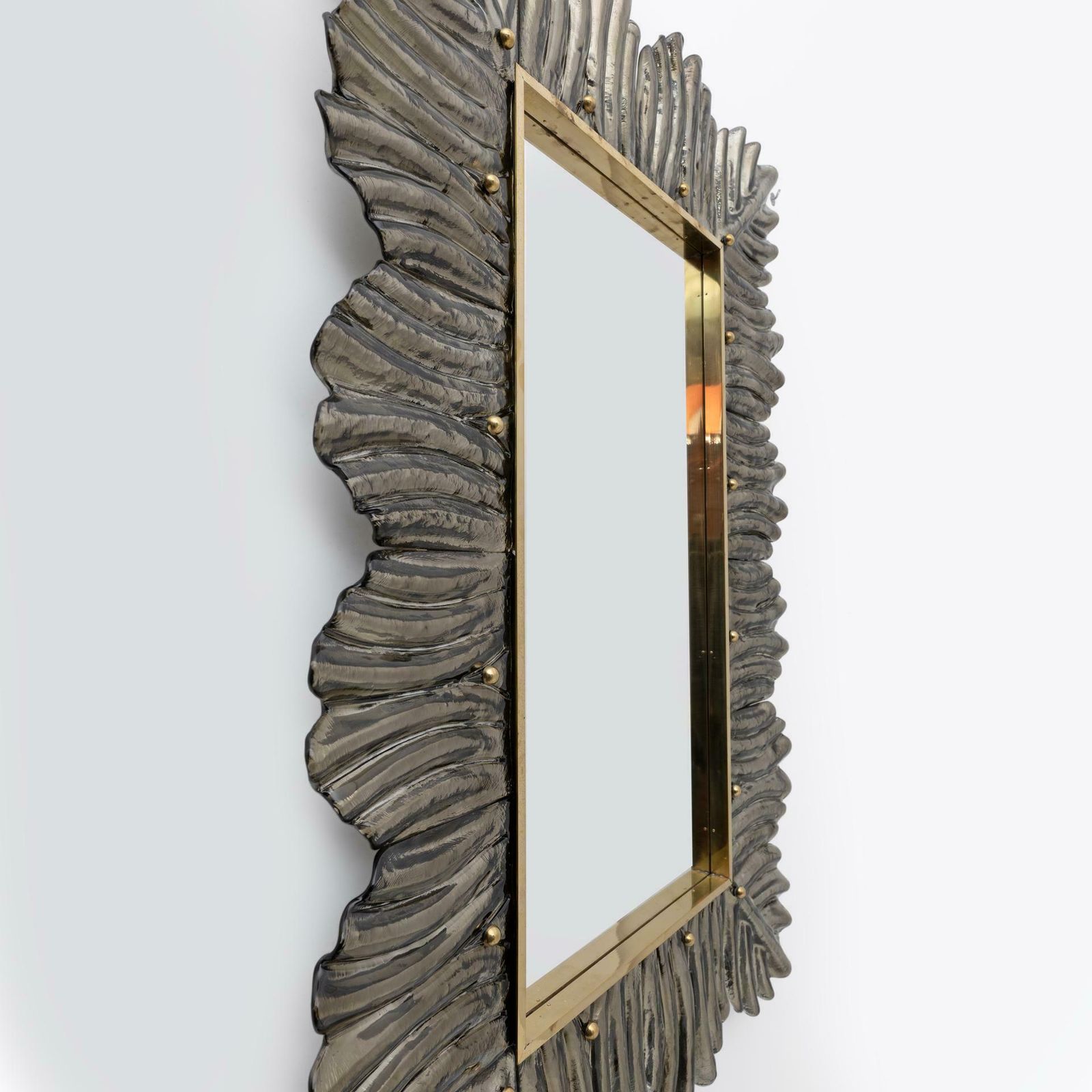 Mid Century Modern Italian Brass And Leaves Murano Glass Wall Mirror photo 3917.0