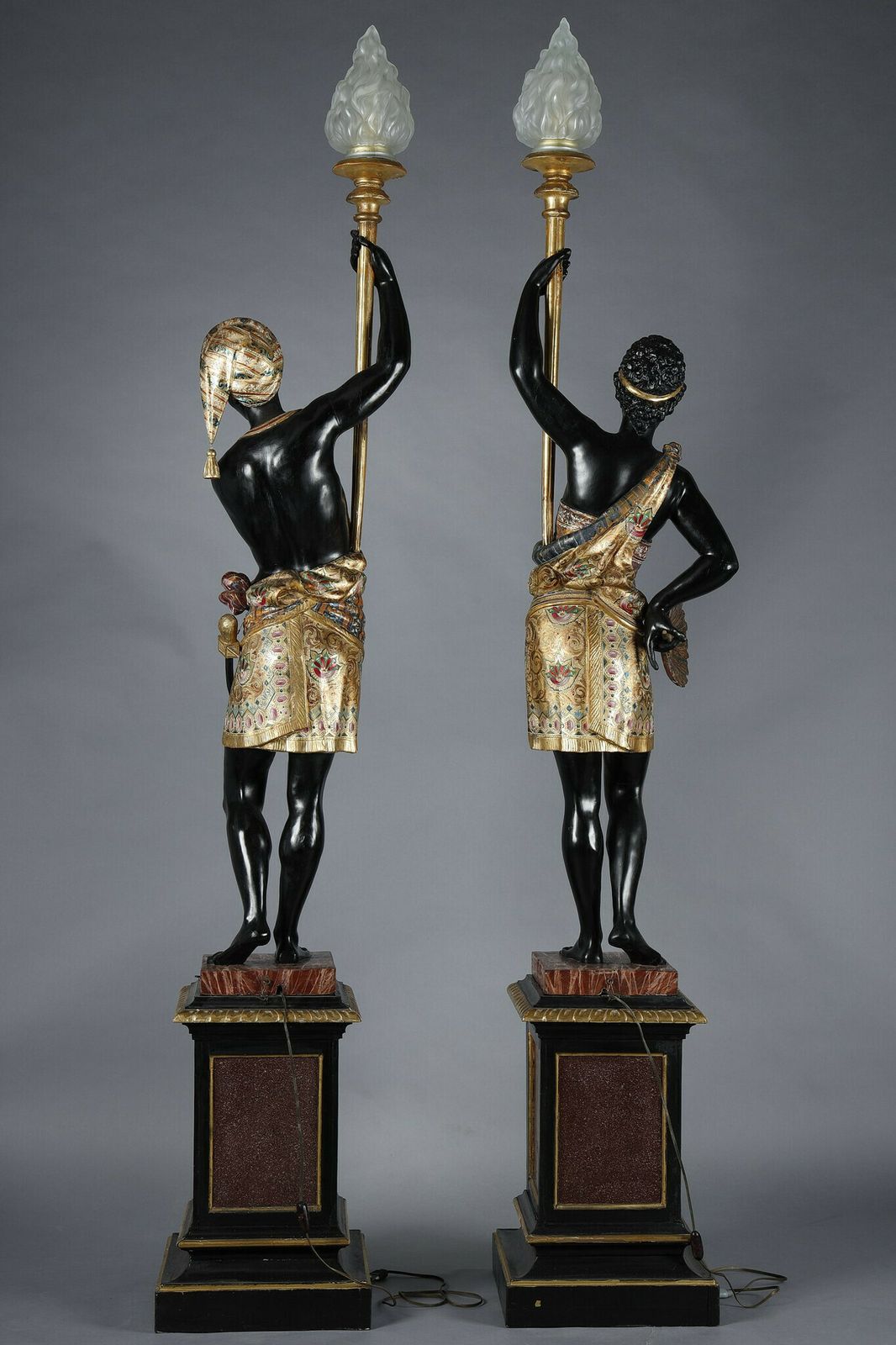 Pair Of Black And Polychrome Lacquered Wood Torchholders Depicting Nubians photo 12611.0