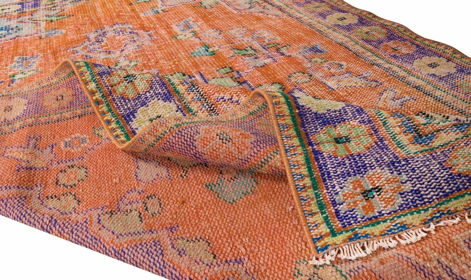 Handmade Anatolian Vintage Rug In Burnt Orange, Purple, Blue & Green photo for sale
