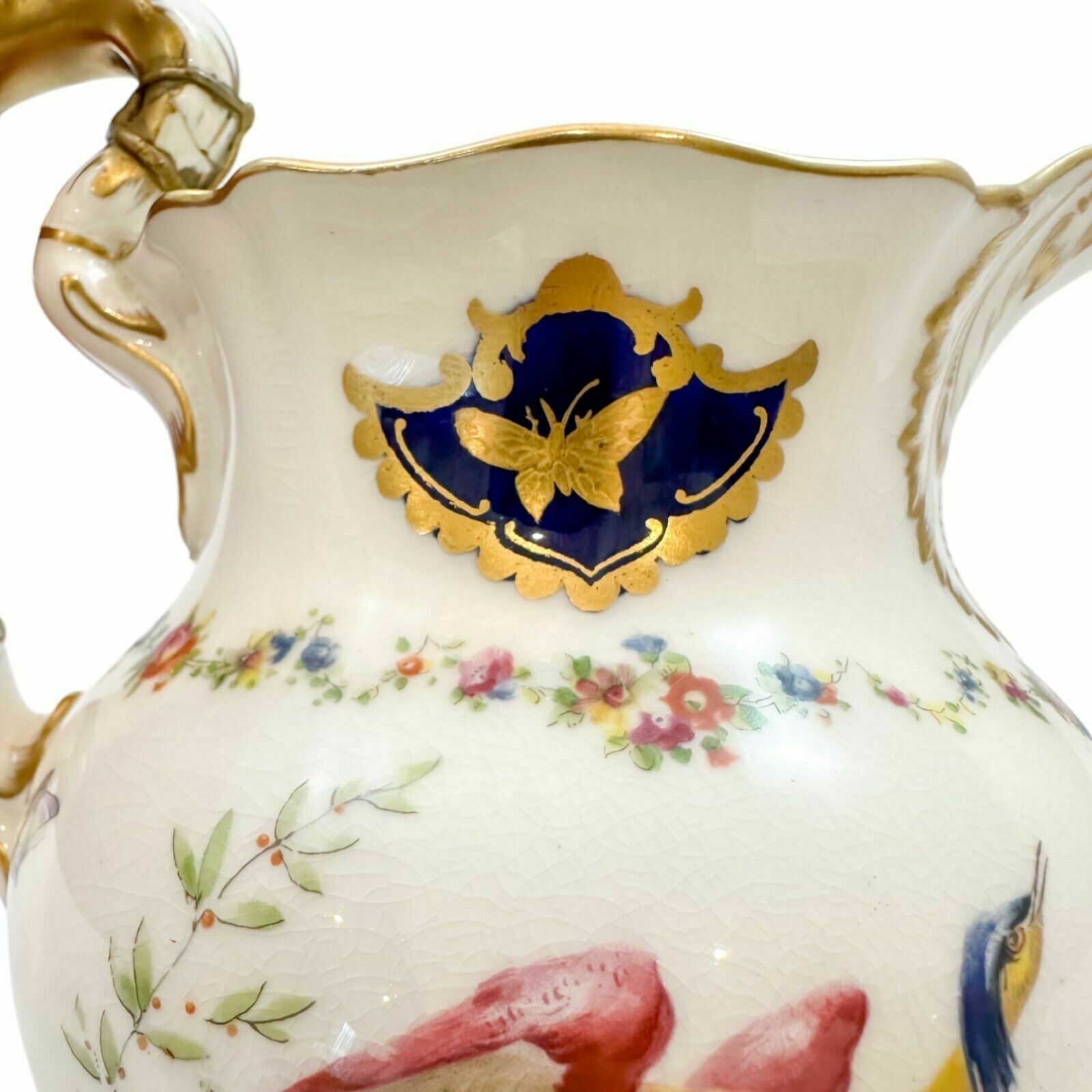 photo for sale Antique Edwardian Royal Doulton Soft Paste Porcelain Bird Of Paradise Jug / Ewer