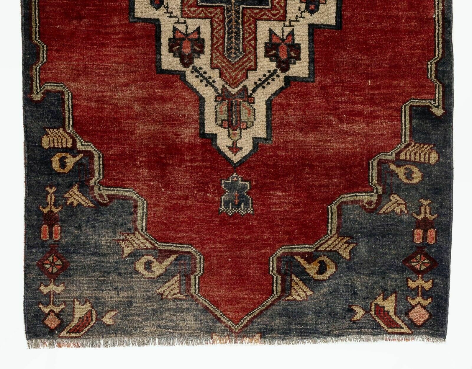 3.8x8.9 Ft One Of A Kind Vintage Anatolian Village Rug In Red And Dark Navy photo Textiles