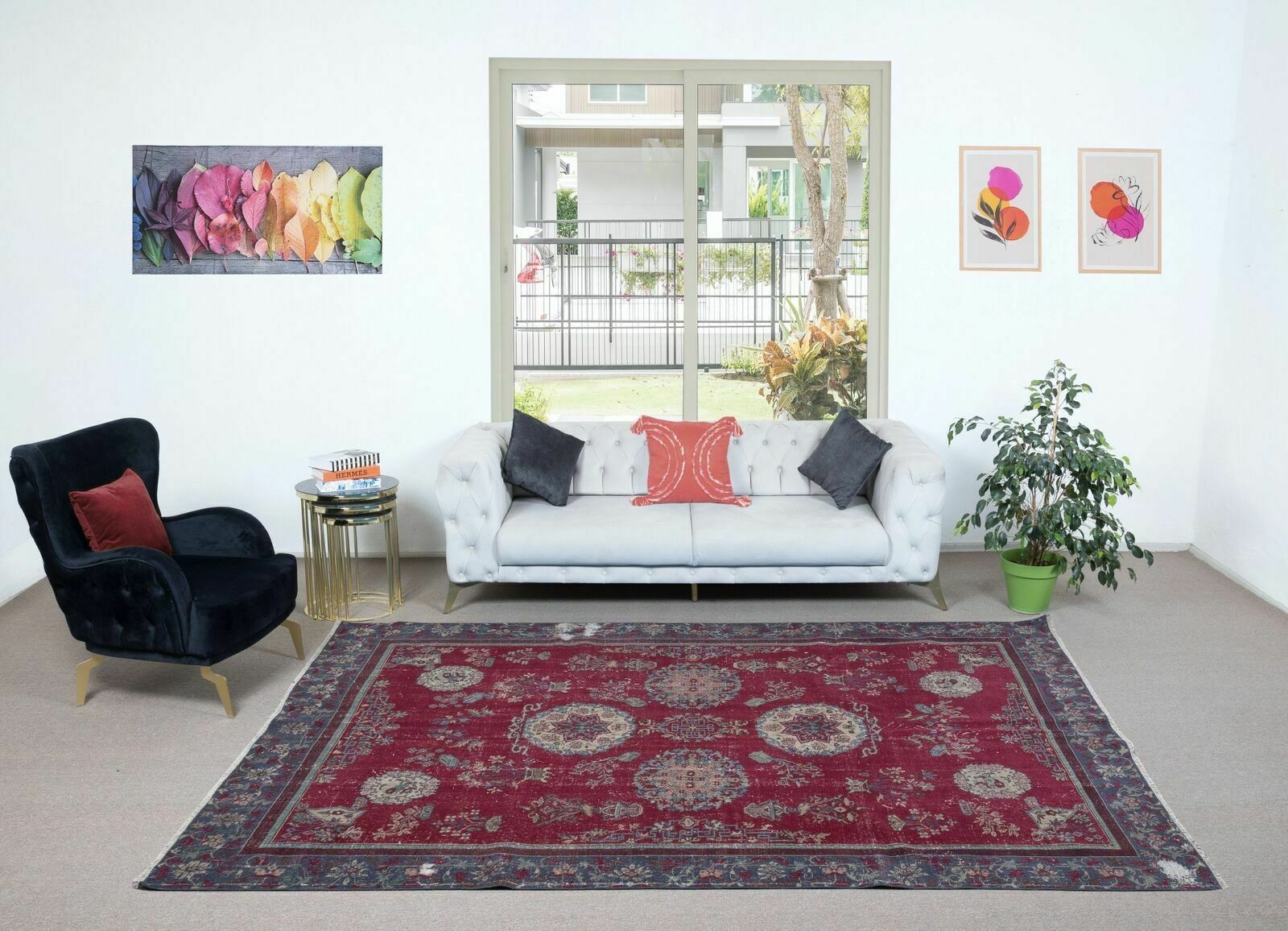 7x10.5 Ft Unique Vintage Handmade Turkish Wool Area Rug In Red photo furniture
