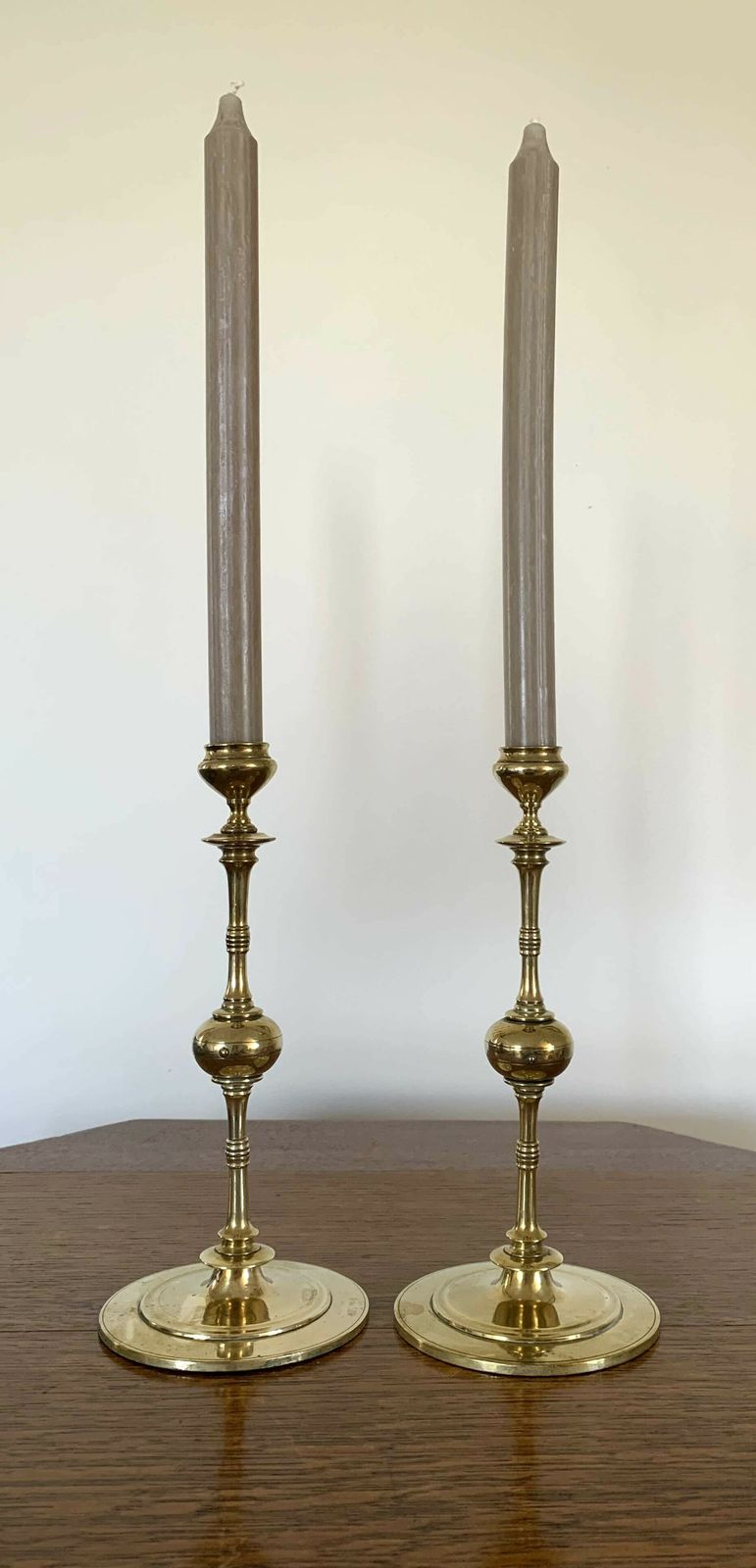 A Pair Of Arts And Crafts / Gothic Revival Style Brass Candlesticks, C. 1900 photo vinterior