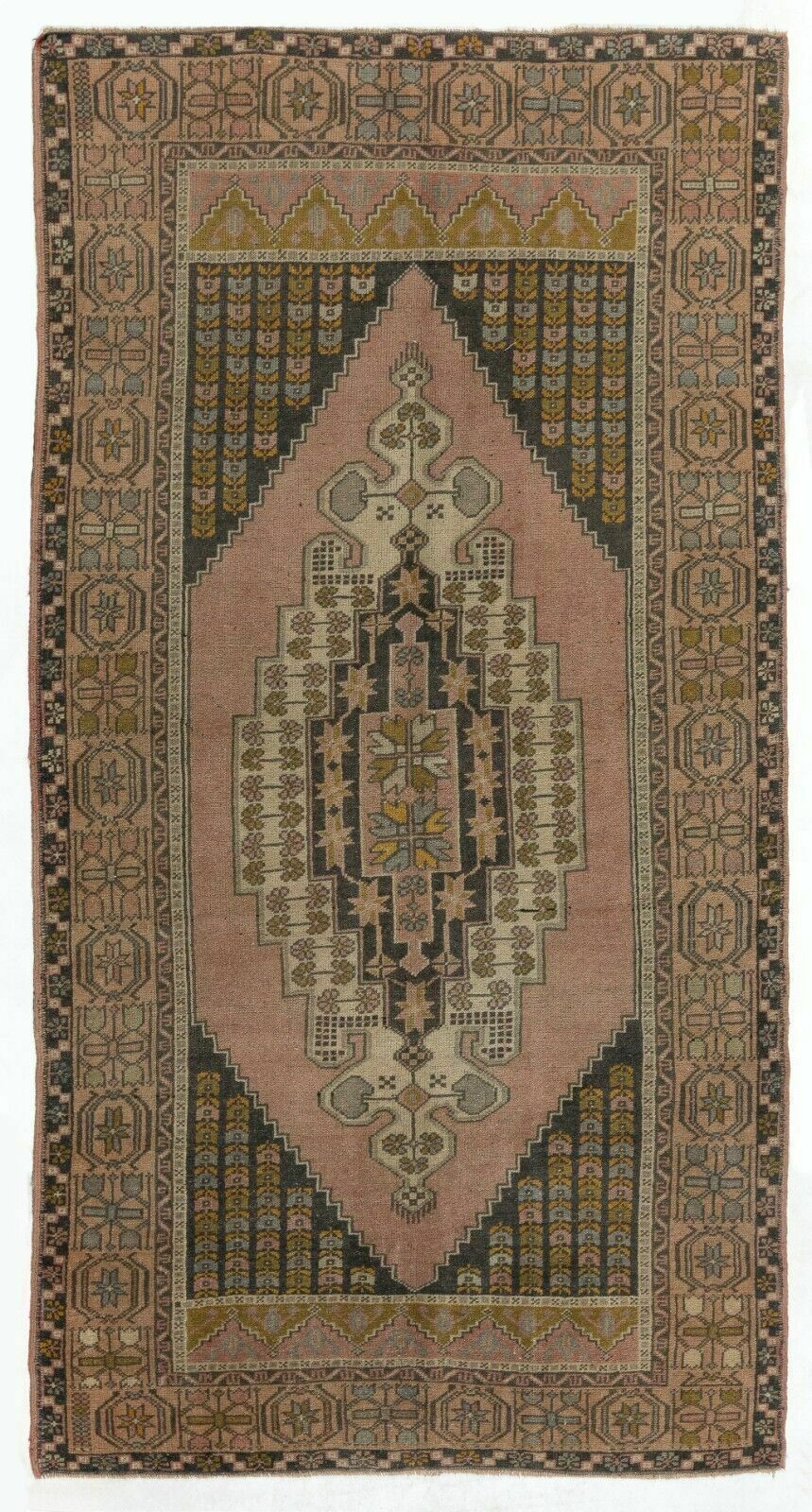 4.2x8 Ft Vintage Central Anatolian Village Rug With Medallion Design, 100% Wool