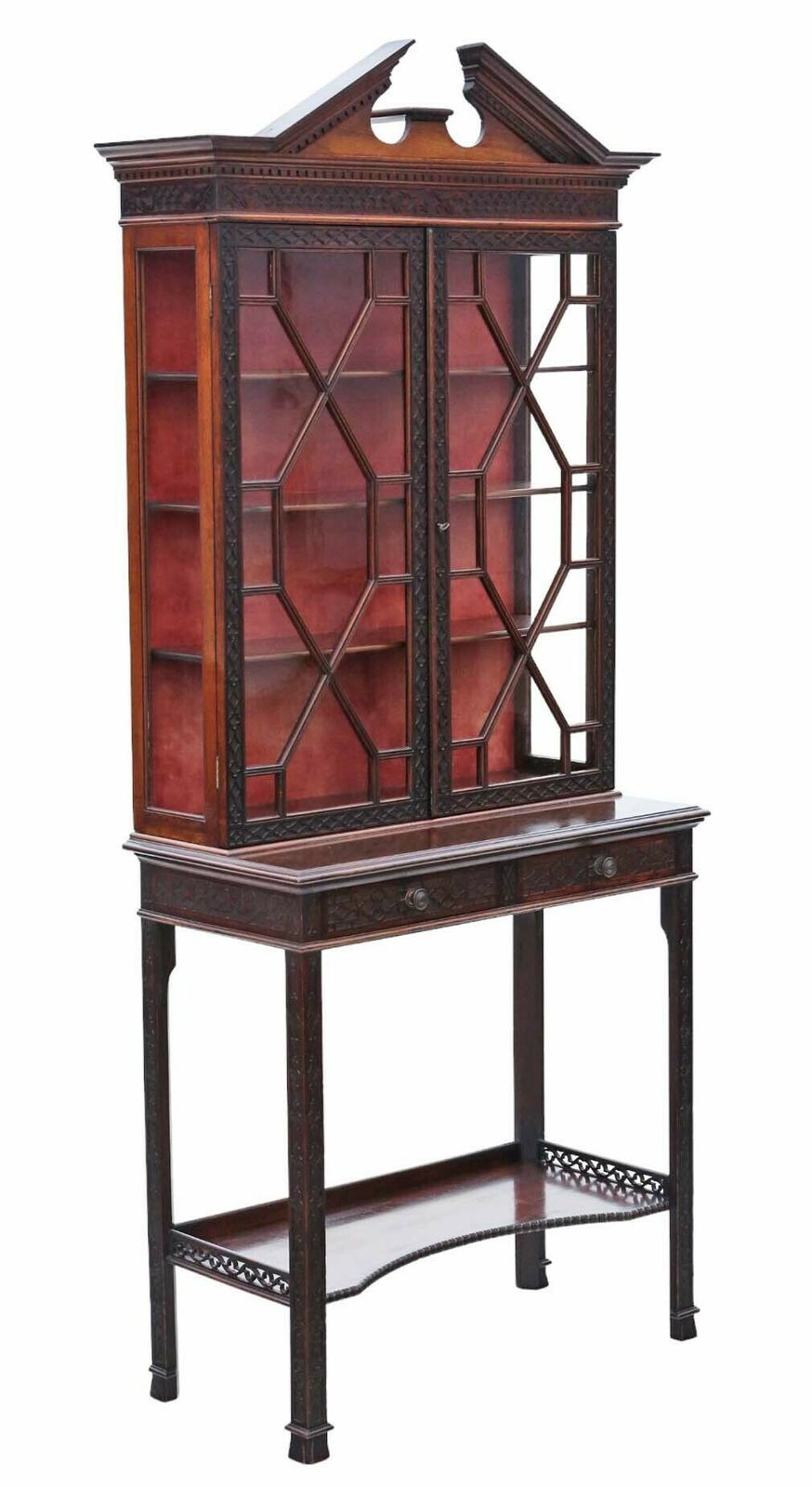 19th Century Antique Chinoiserie Pier Display Cabinet   Edwards & Roberts Mahogany