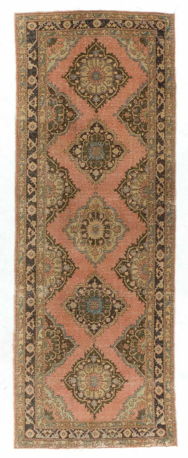 4.6x12.5 Ft One Of A Kind Vintage Handmade Turkish Runner Rug For Hallway Decor