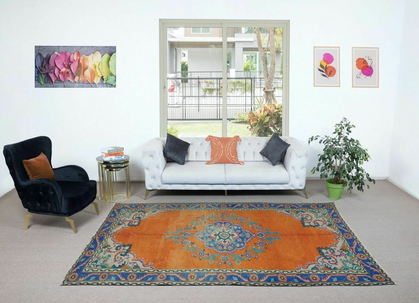 6.8x10 Ft Vintage Oriental Rug, Ca 1960, Handmade Turkish Tribal Carpet photo furniture
