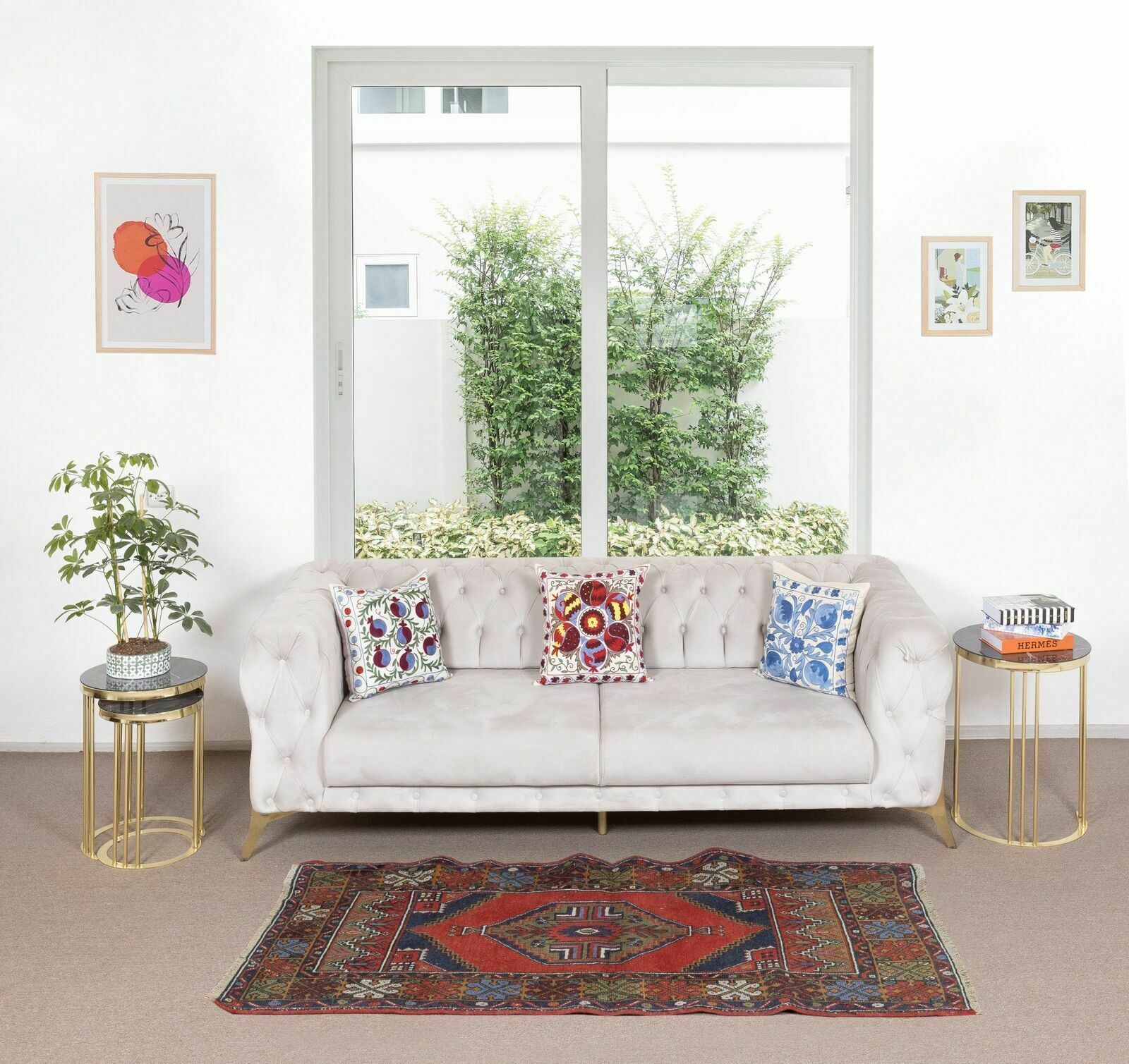 Vintage Oriental Accent Rug, Handmade Wool Carpet With Tribal Style photo furniture