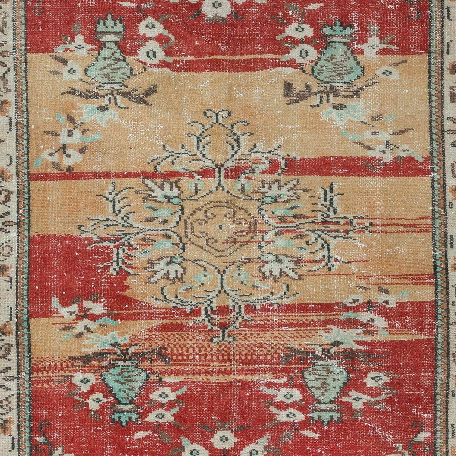 5.5x9 Ft Unusual Mid Century Art Deco Rug, Hand Knotted Carpet In Red & Beige photo 497.0