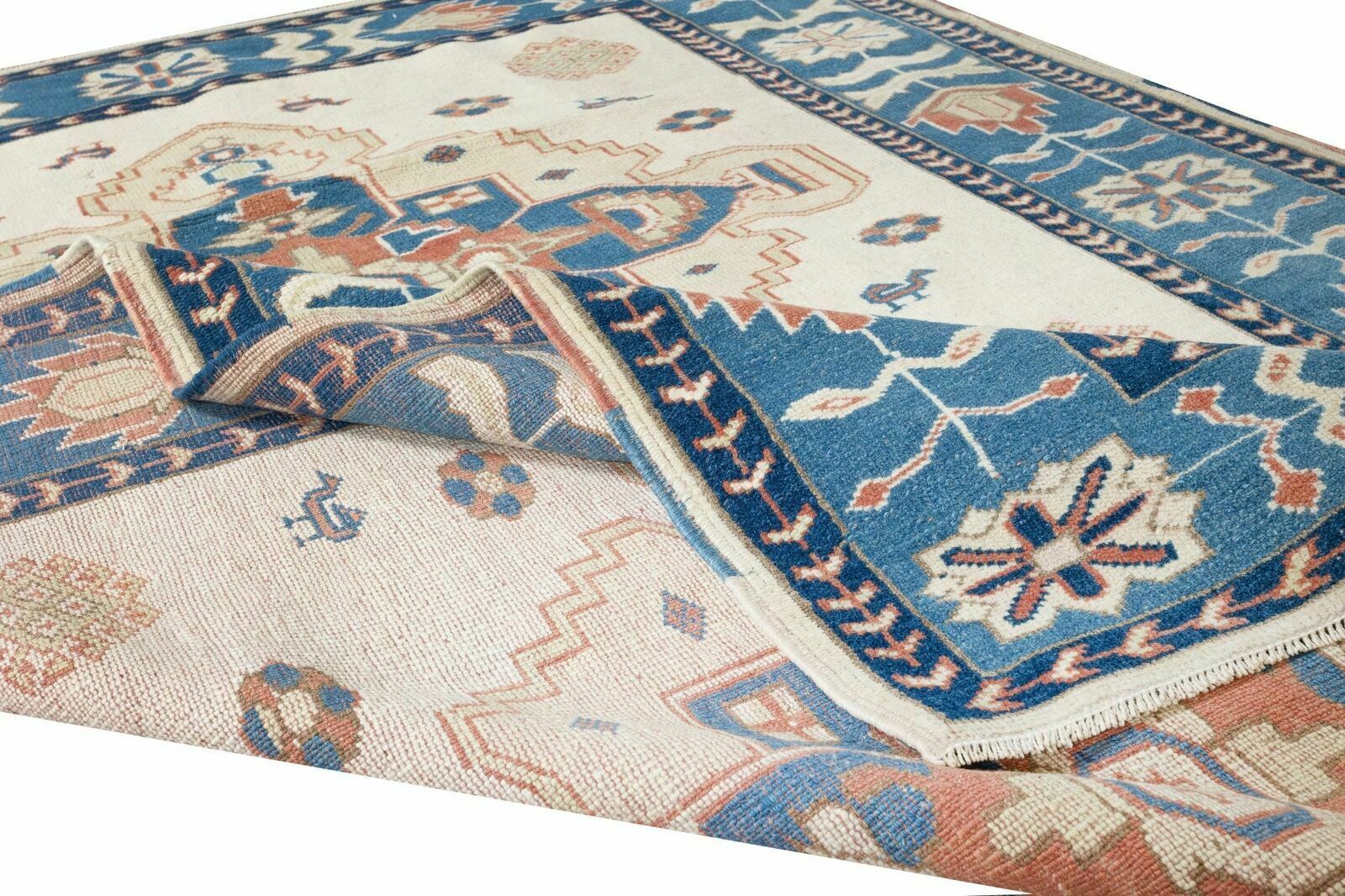4.6x6.3 Ft Mid Century Turkish Wool Rug, One Of A Kind Geometric Handmade Carpet photo for sale