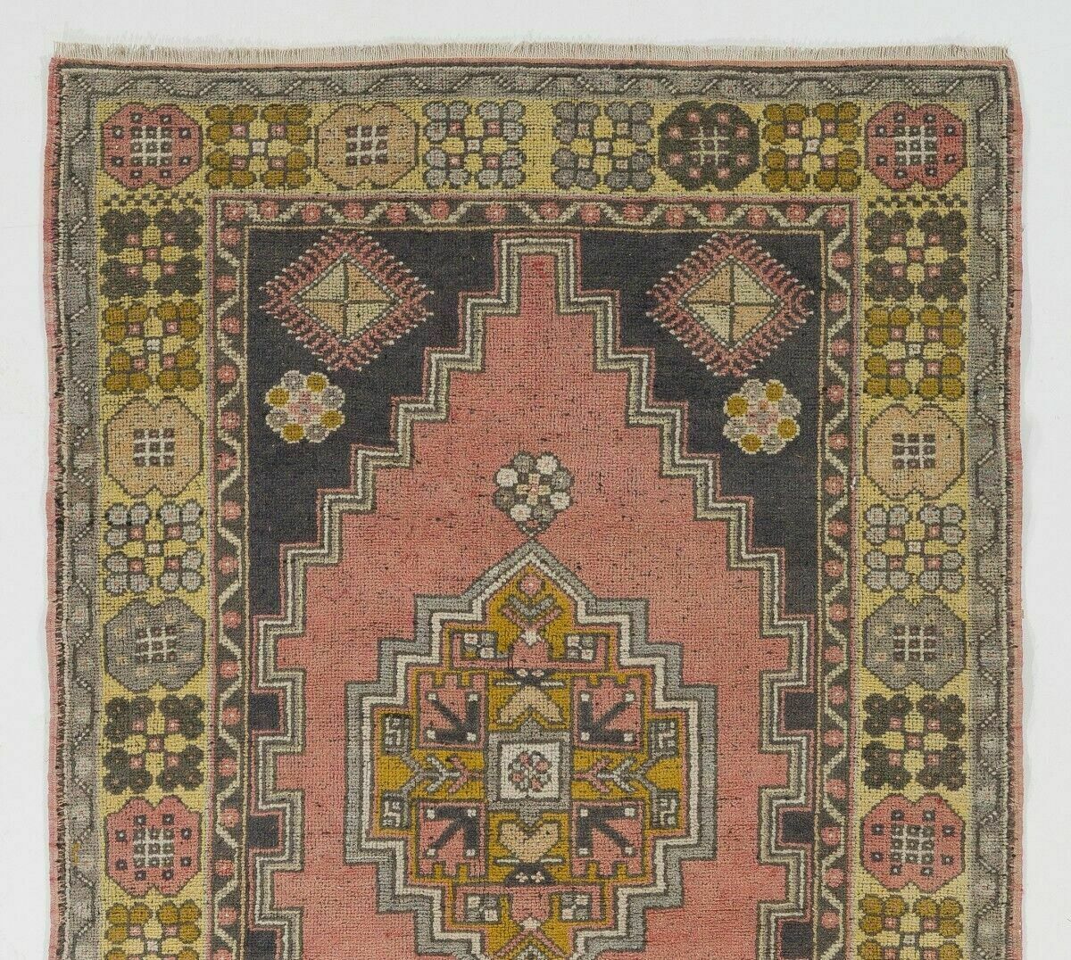 4x7 Ft Vintage Hand Knotted Wool Turkish Area Rug With Geometric Design In Muted photo furniture