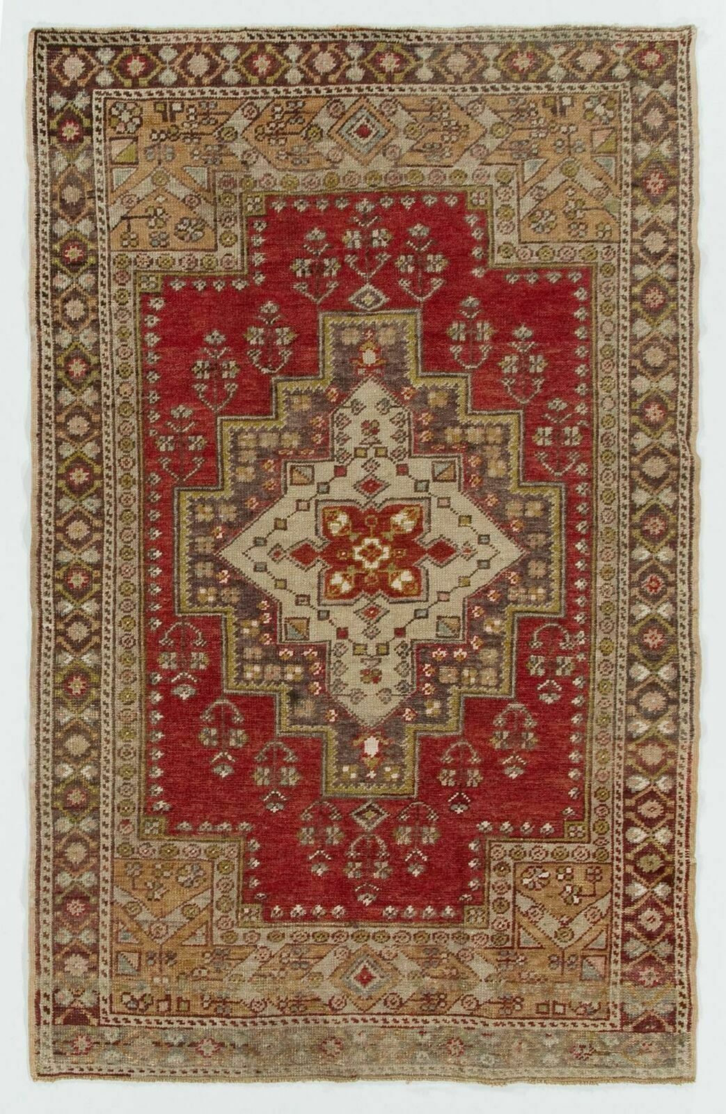 4.2x6.5 Ft Traditional Handmade Vintage Turkish Tribal Rug