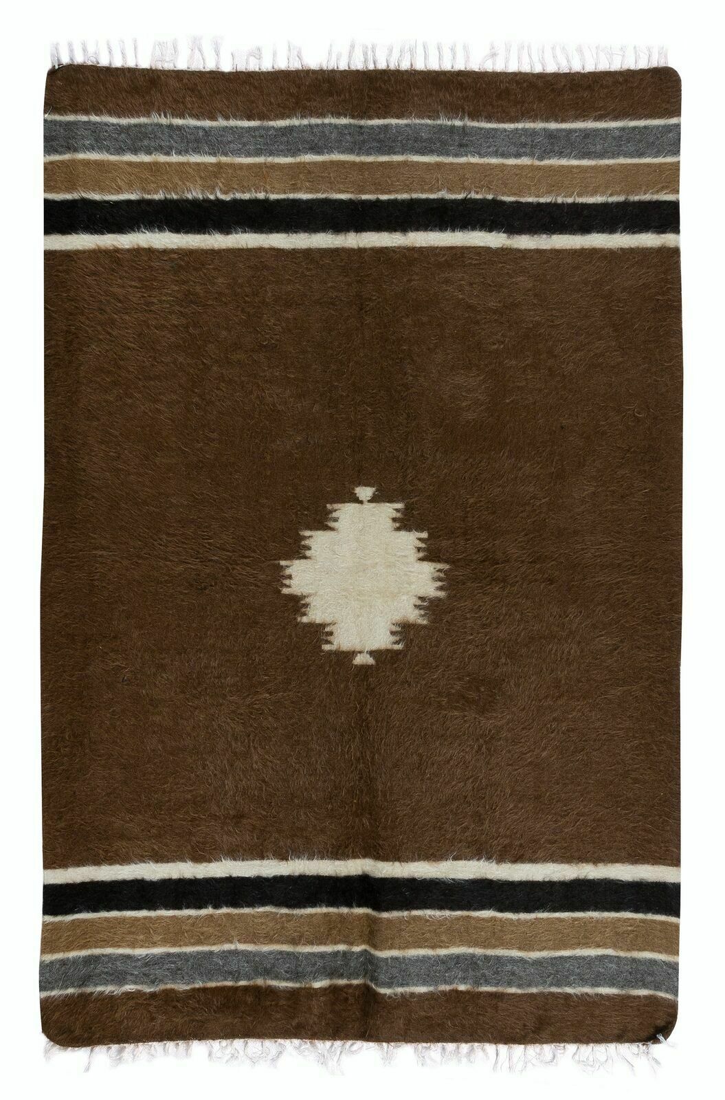 4.3x6.3 Ft Kurdish Soft Mohair Kilim. Brown Sofa Throw. Vintage Bed Cover