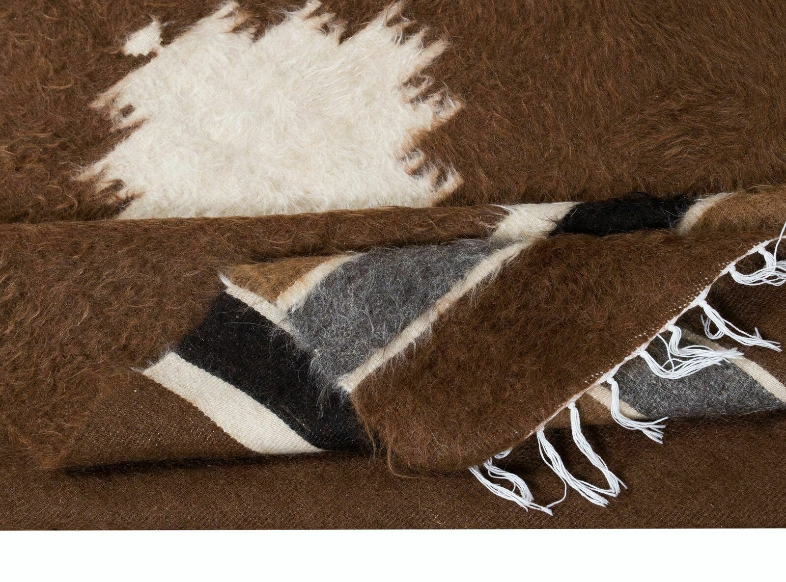 4.3x6.3 Ft Kurdish Soft Mohair Kilim. Brown Sofa Throw. Vintage Bed Cover photo for sale