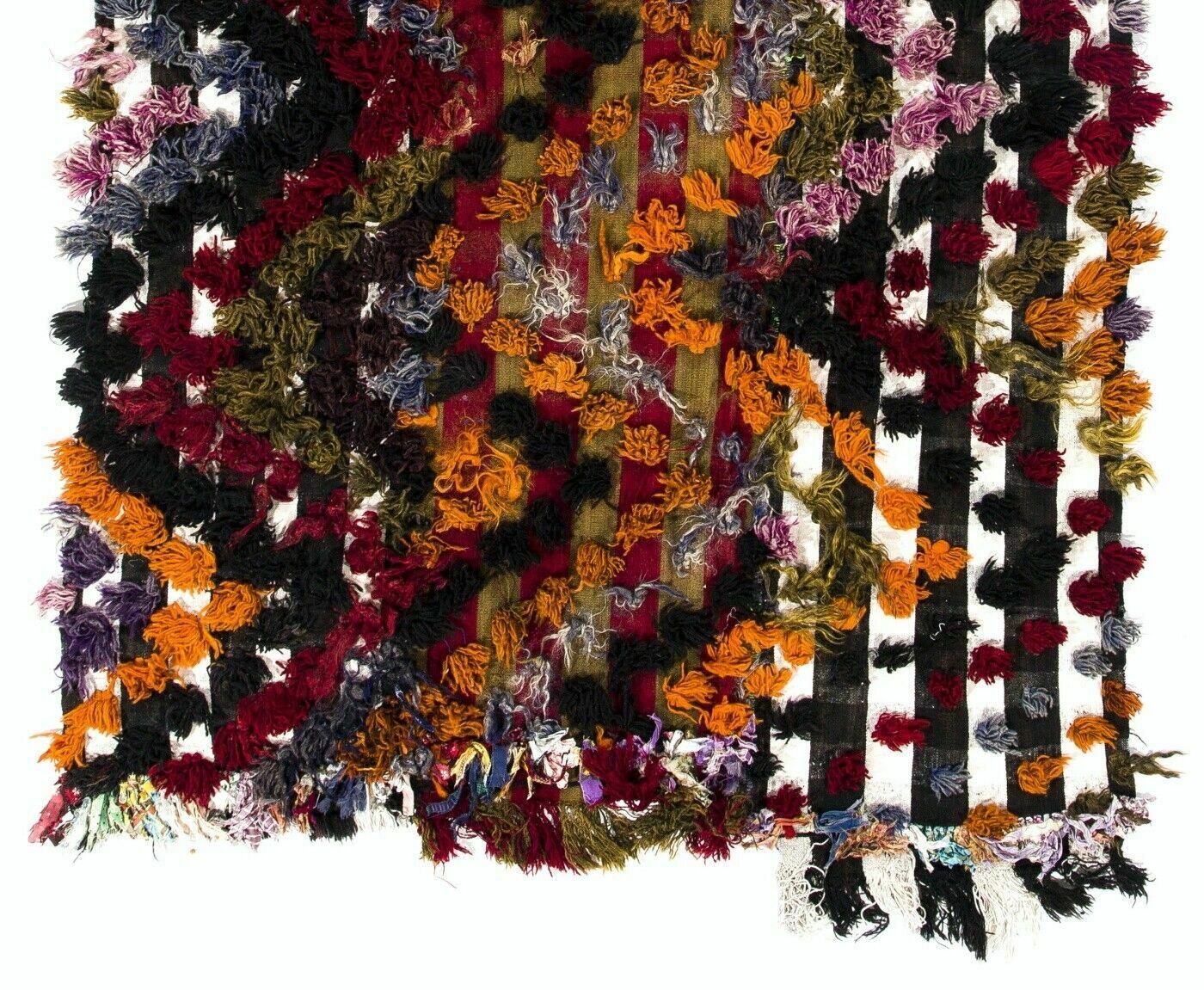 4.8x7.5 Ft Vintage Kilim With Wool Poms. Floor & Bed Cover, Wall Hanging photo for sale