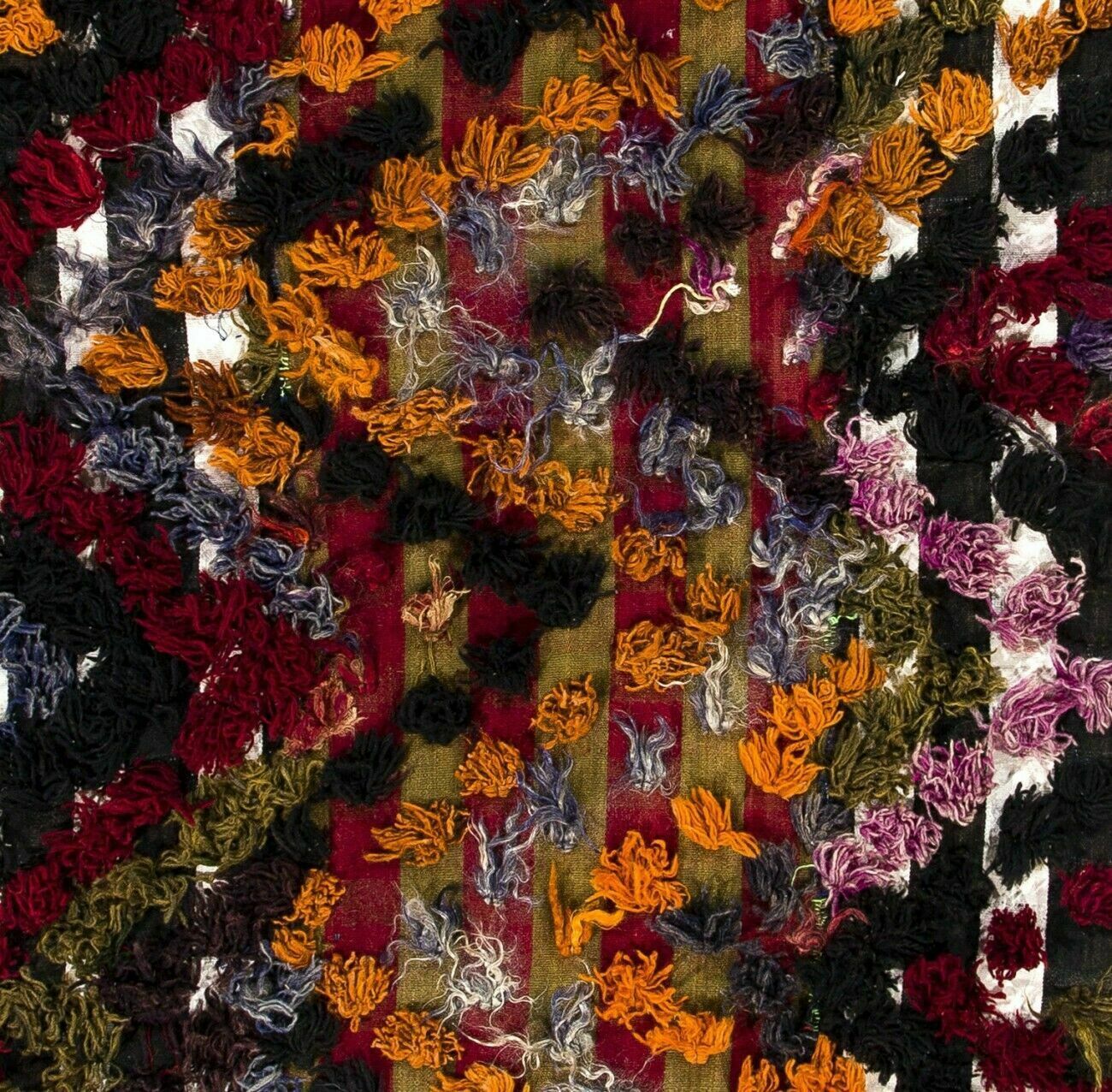 4.8x7.5 Ft Vintage Kilim With Wool Poms. Floor & Bed Cover, Wall Hanging photo Textiles