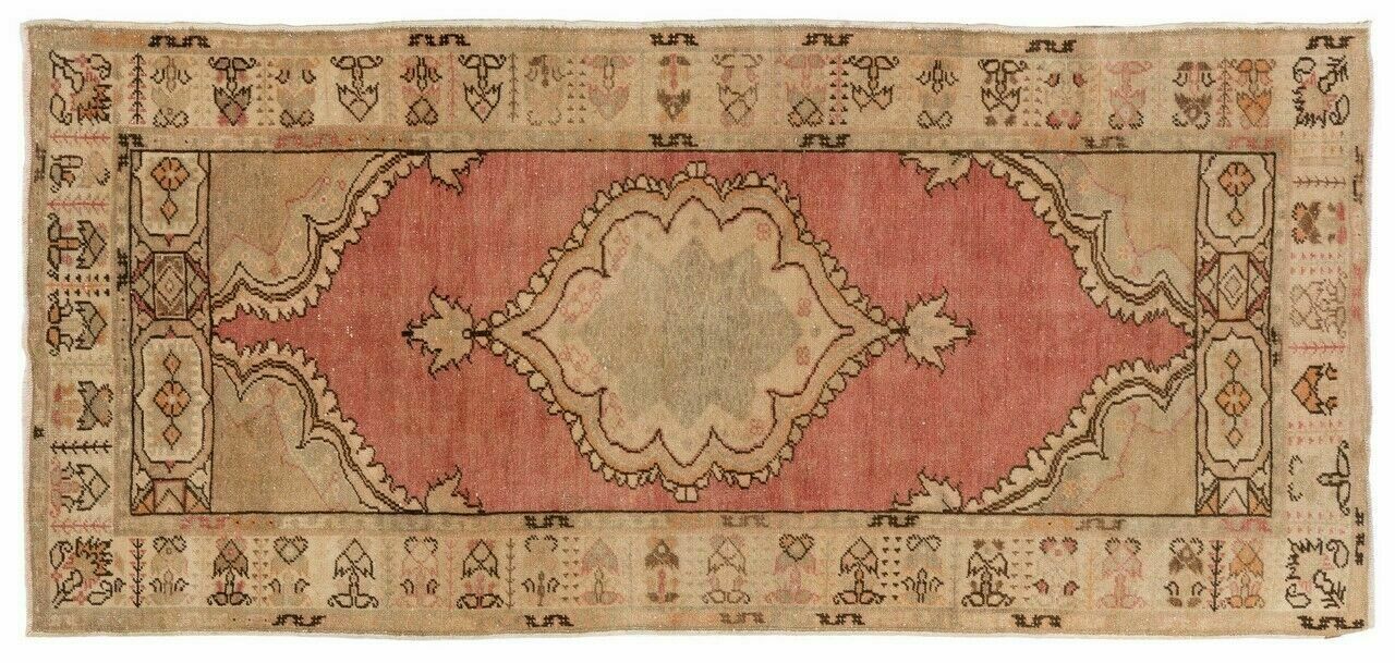 3.2x6.5 Ft Nice Handmade Midcentury Anatolian Village Rug In Beige & Red Colors photo for sale