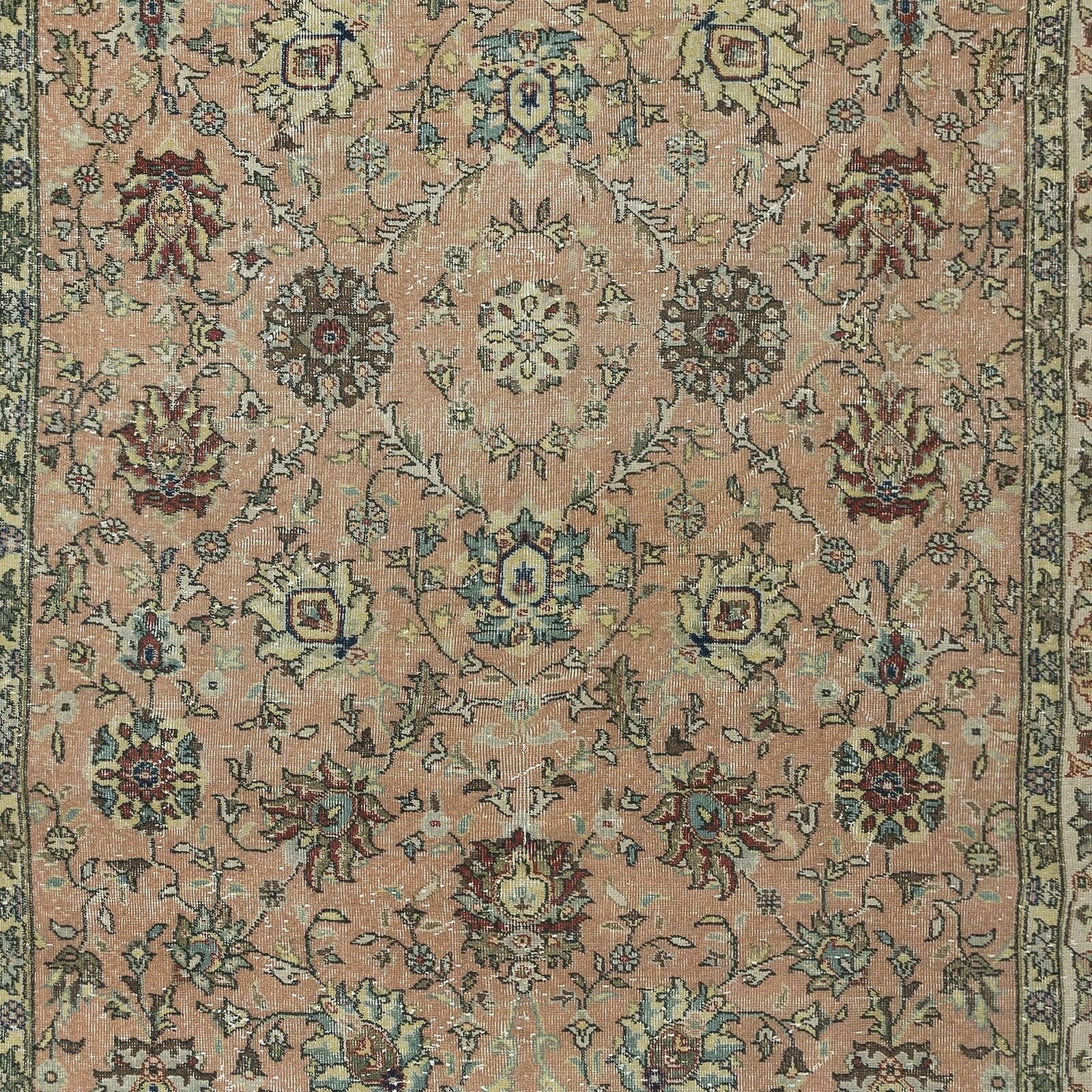 Vintage Handmade Turkish Romantic Botanical Design Rug In Red, Beige photo 893.0
