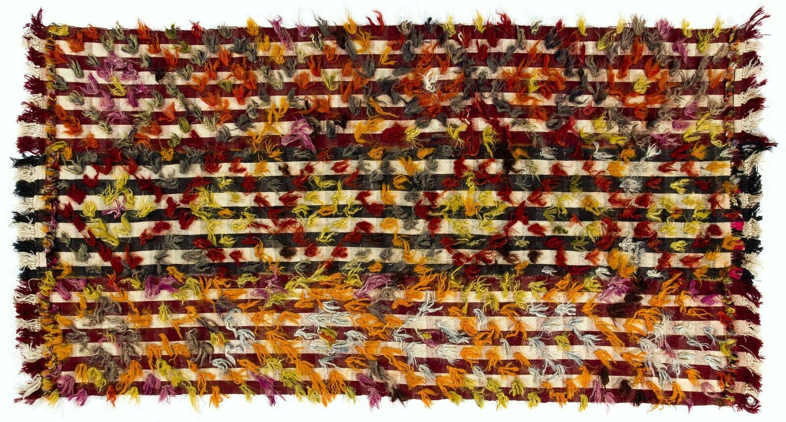 4.6x9 Ft Vintage Kilim Rug With Colorful Poms. Bed, Floor, Sofa Cover photo 750.0