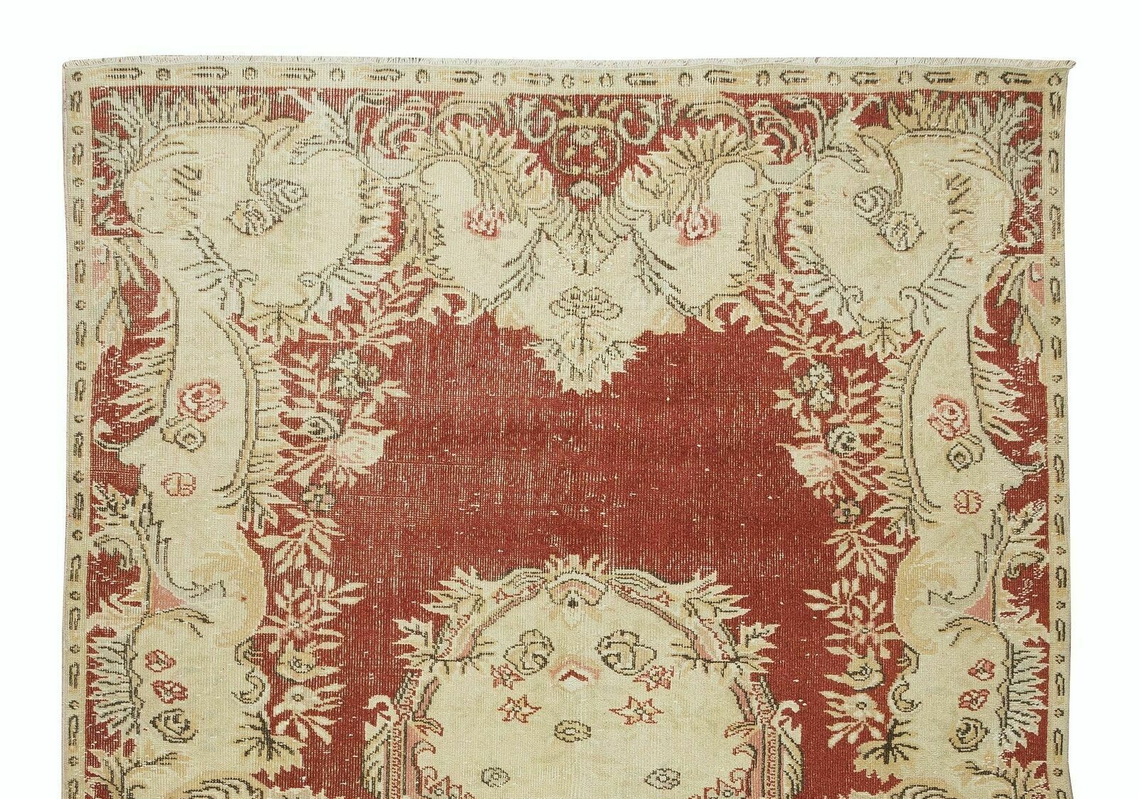 6.3x10 Ft One Of A Kind Vintage Handmade Turkish Wool Rug In Red & Beige photo Textiles