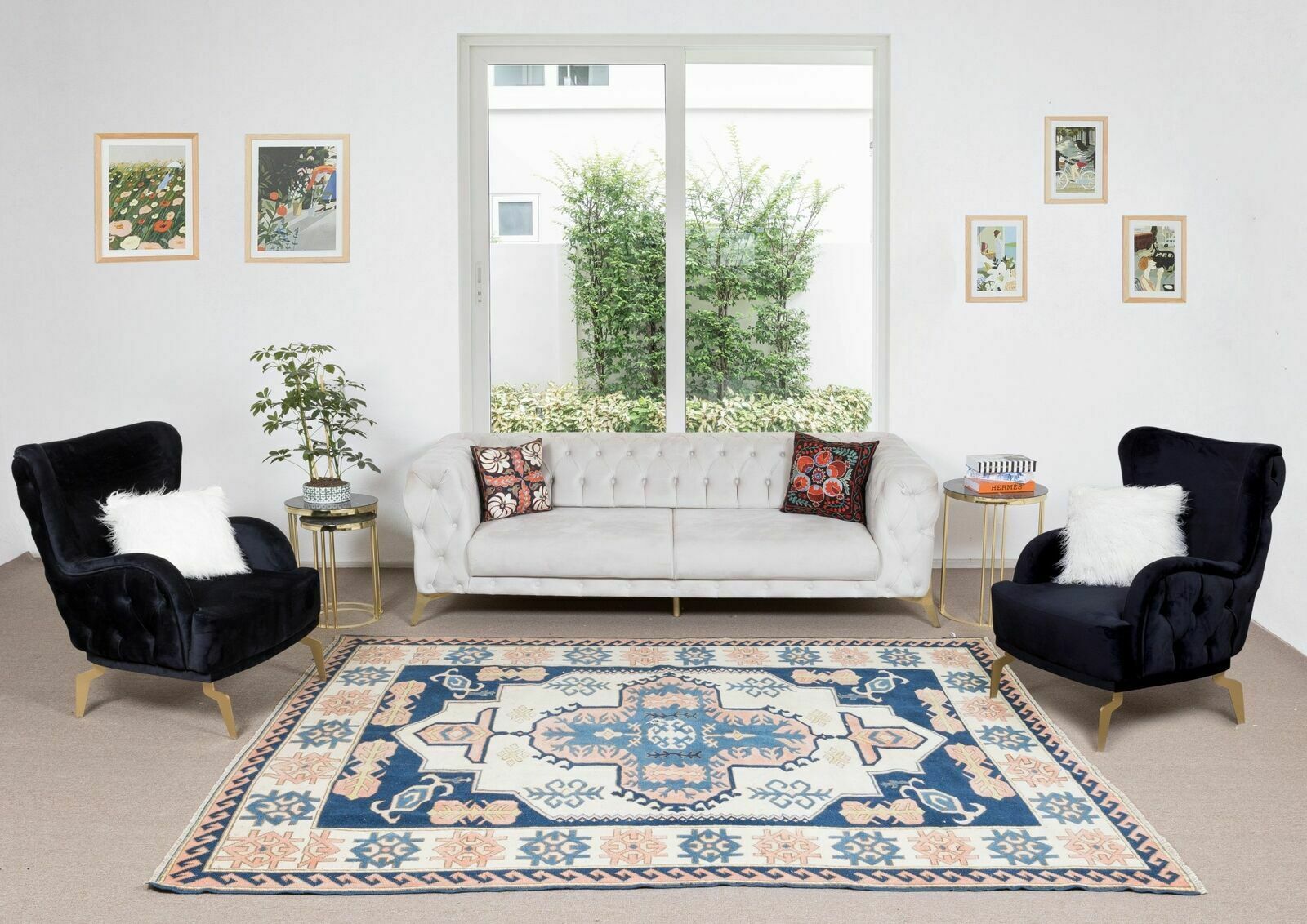 Central Anatolian Handmade Traditional Rug, Vintage Geometric Carpet photo furniture