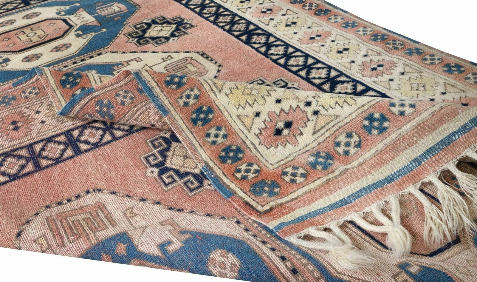 4.2x6 Ft Vintage Handknotted Turkish Rug, One Of A Kind Geometric Pattern Carpet photo for sale