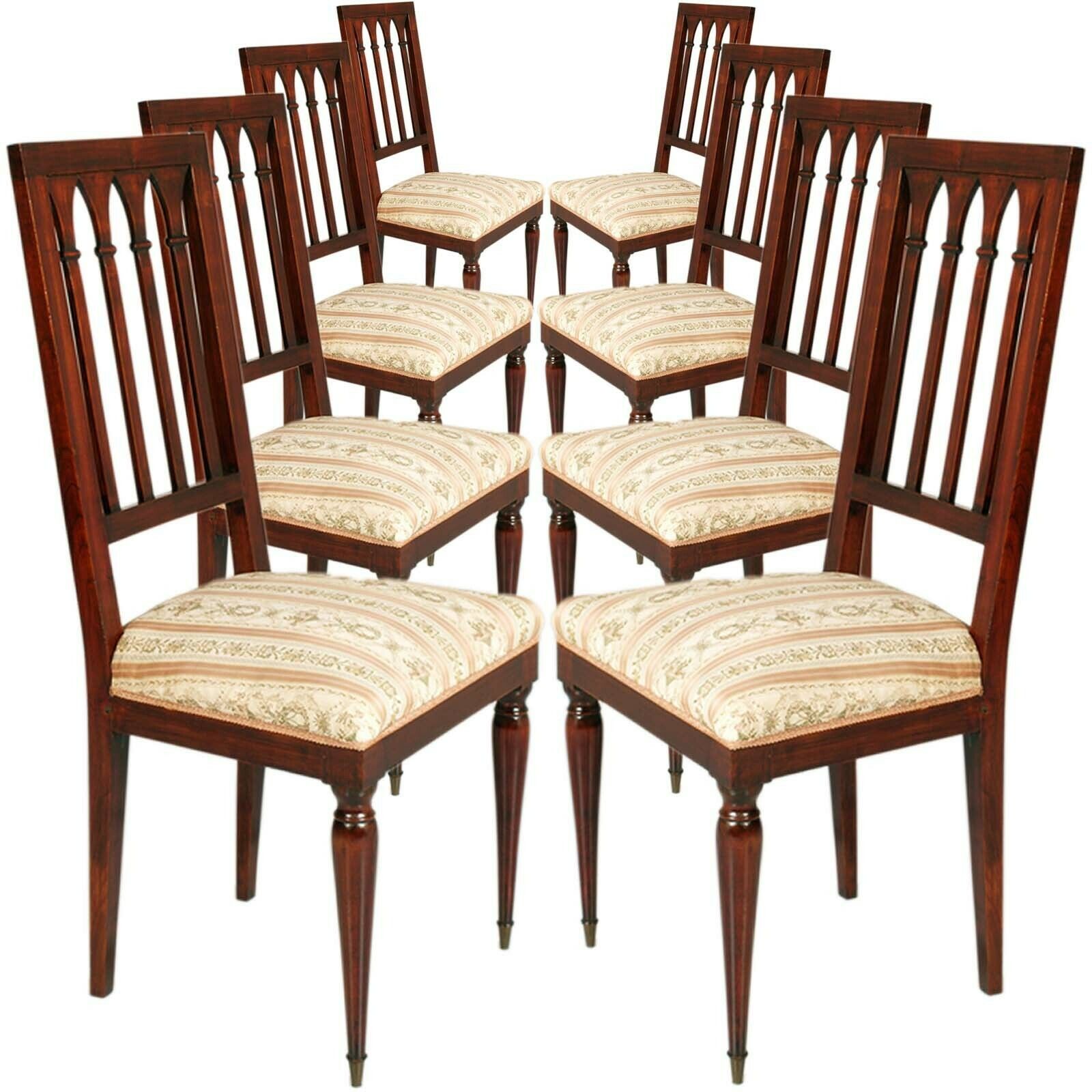 Eight French Gothic Style Chairs , Mahogany 1940s , Charles Dudouyt Attributed