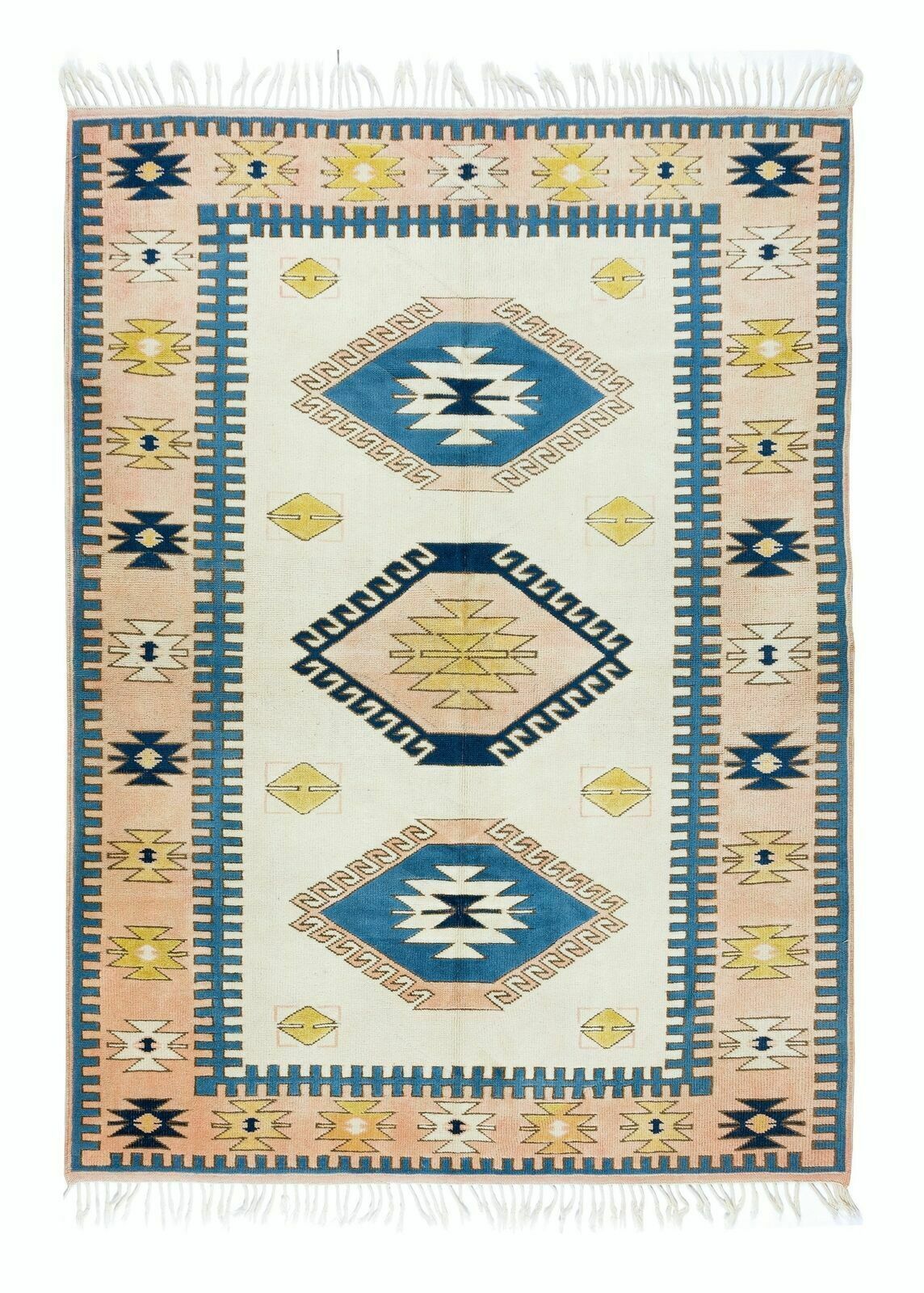 5.5x6.8 Ft Vintage Handknotted Wool Rug From Turkey With Triple Medallion Design