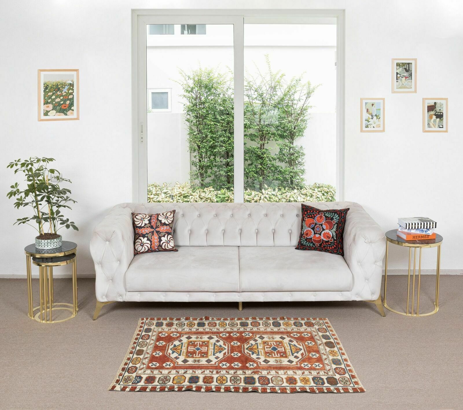Vintage Hand Knotted Turkish Wool Rug, One Of A Kind Geometric Carpet photo furniture