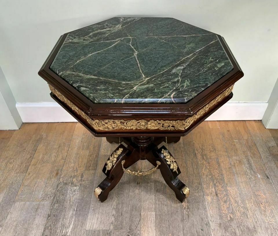 Antique French Mahogany Marble Top Gueridon Side Table, Louis XVI French Empire Style photo for sale