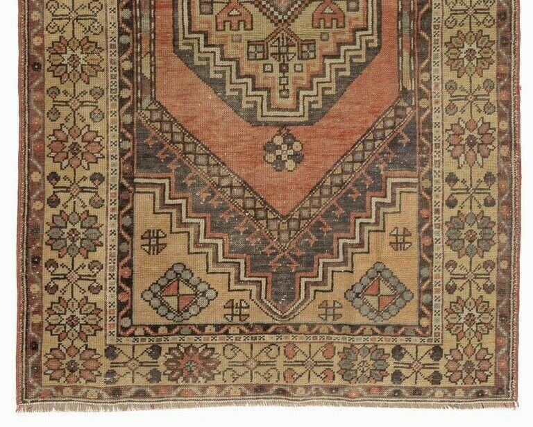 Handmade Vintage Turkish Village Rug With Geometric Medallion Design photo Textiles