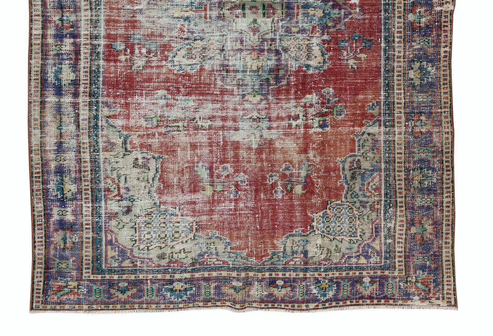 6.6x9.6 Ft Vintage Distressed Handmade Turkish Area Rug With Medallion Design photo 572.0