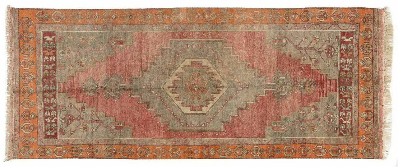 3.8x8.8 Ft Mid 20th Century Handmade Anatolian Village Rug, Wool Floor Covering photo for sale