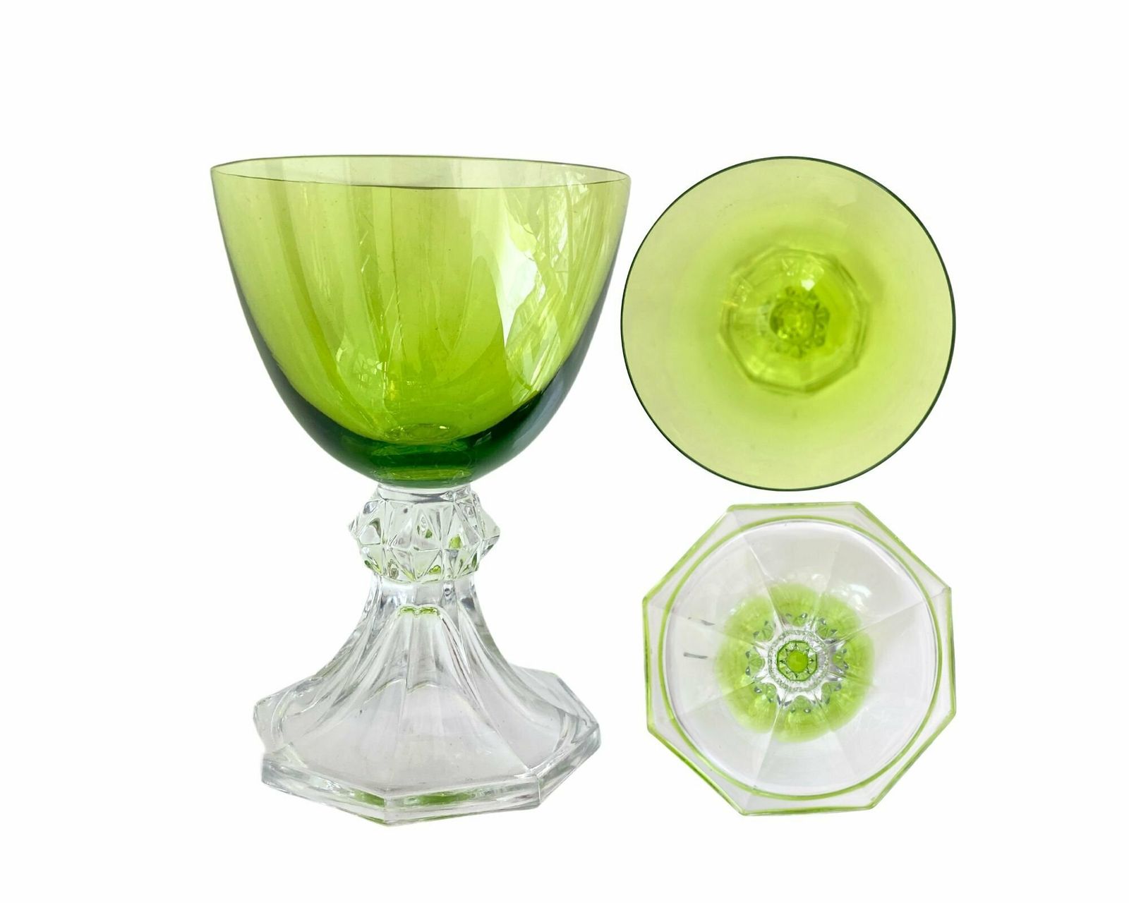 Val Saint Lambert Crystal | Model Yale (Rare Color Green) | 6pcs