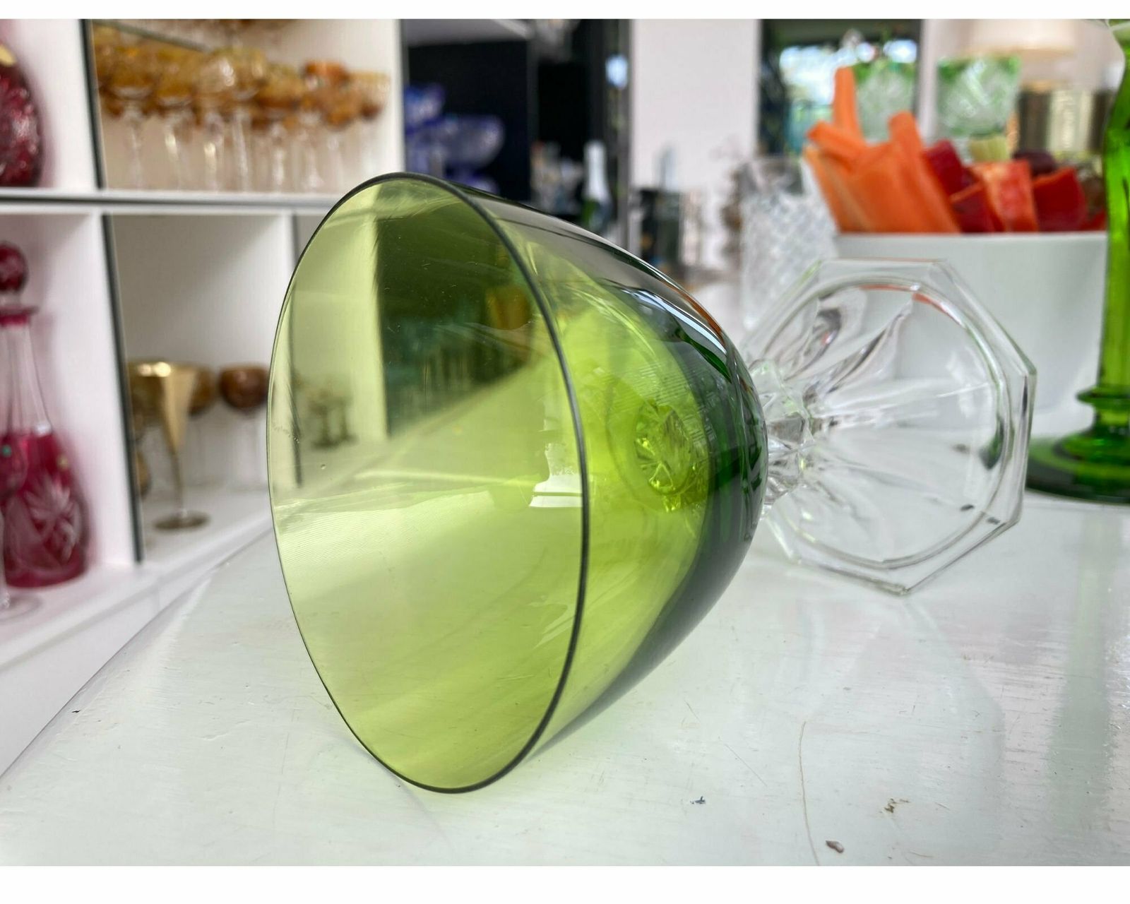 Val Saint Lambert Crystal | Model Yale (Rare Color Green) | 6pcs photo for sale