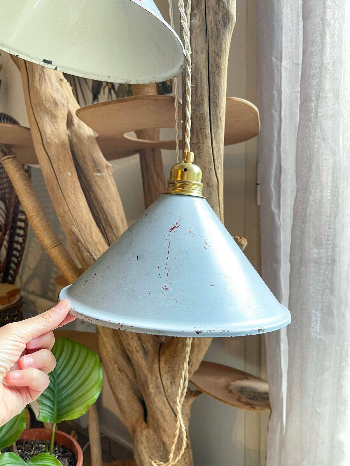 Customizable Vintage Enameled Sheet Metal Lampshades   Vintage Industrial Style Light Pendant Light   Old Sheet Metal Lampshade photo for sale