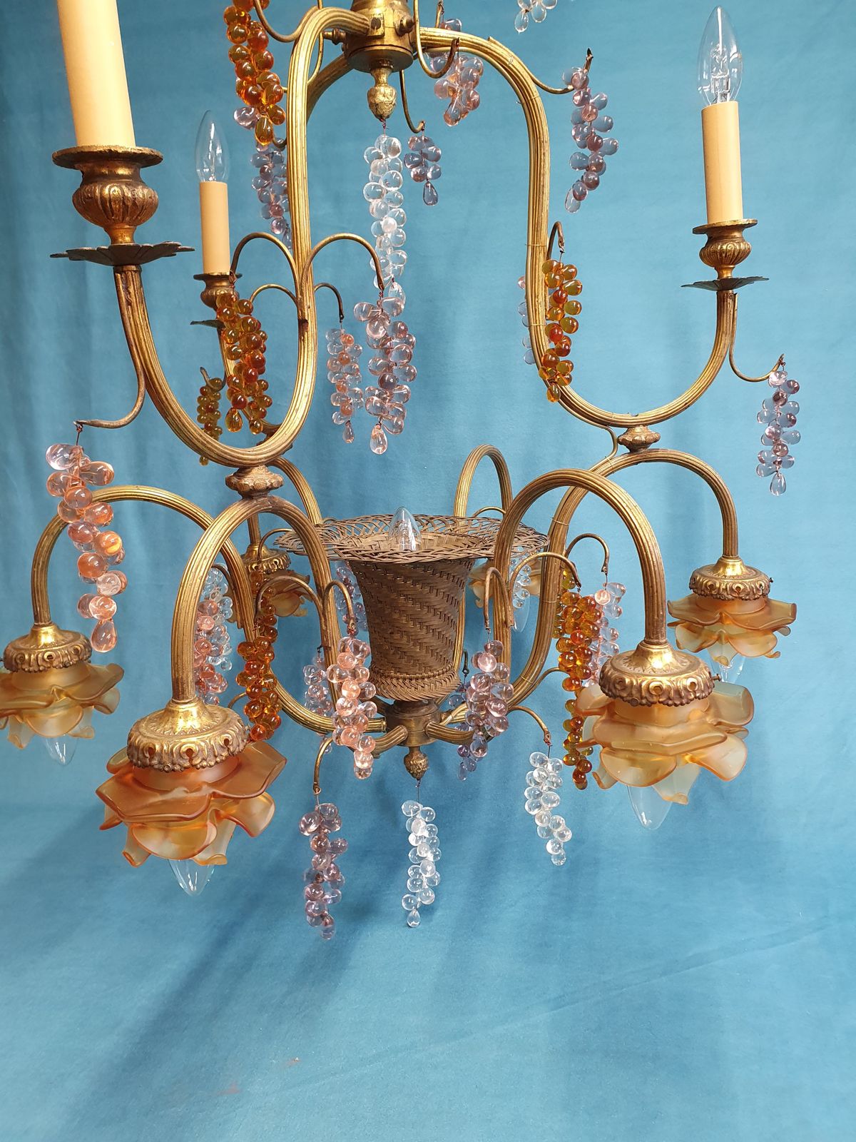 Large French Chandelier With Glass Bunches Of Grapes photo 1695.0