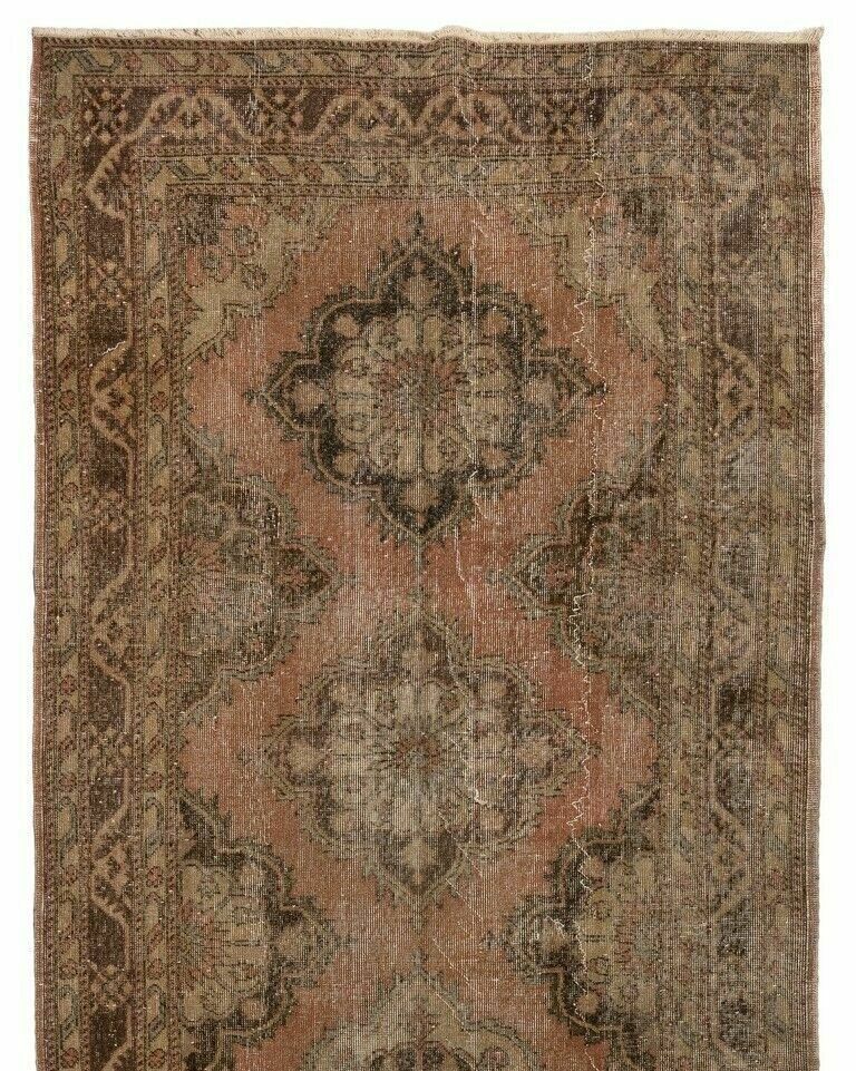 4.8x12.8 Ft 960s Handmade Wool Runner With Medallion Design In Earthy Colors photo furniture