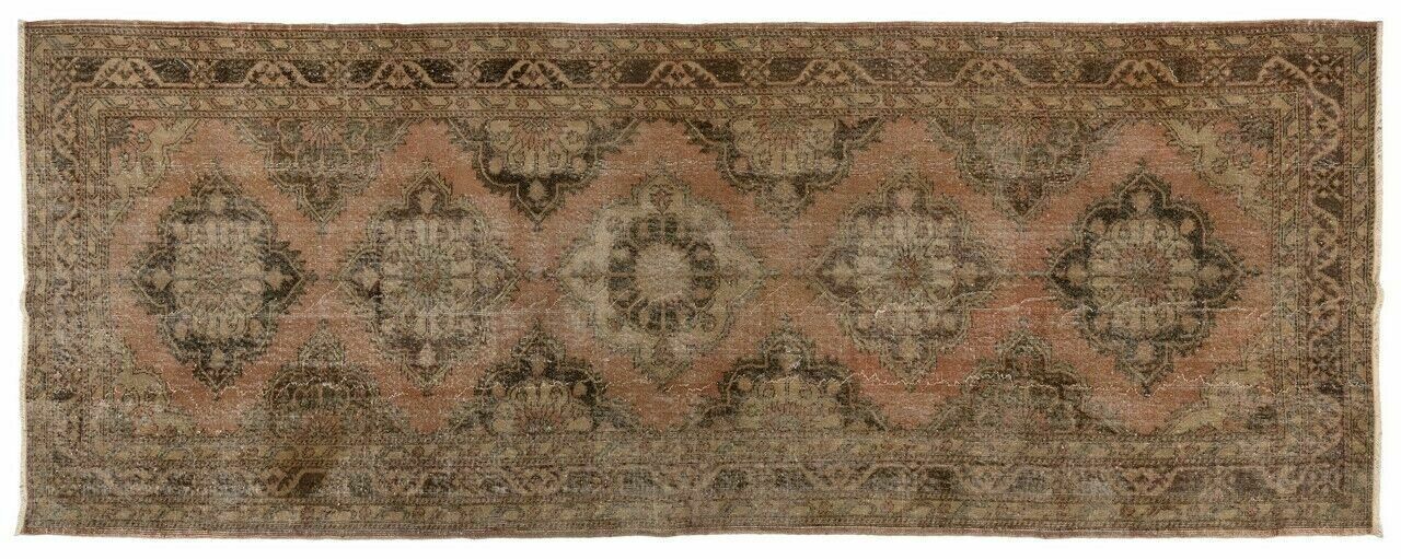 4.8x12.8 Ft 960s Handmade Wool Runner With Medallion Design In Earthy Colors photo for sale
