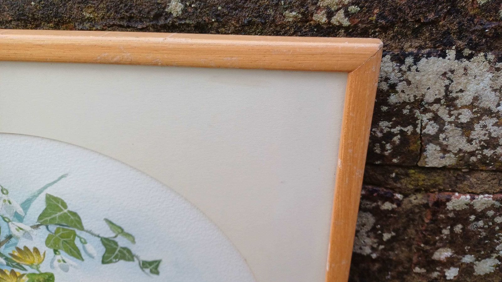 Vintage Original Watercolour Of Snowdrops And Jasmine By J.M.M.   Beautiful Water Colour Painting Of Early Spring Flowers In A Vintage Frame photo vinterior
