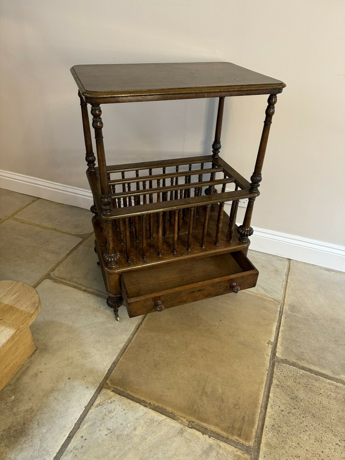 Superb Quality Antique Freestanding Burr Walnut Canterbury Whatnot photo for sale