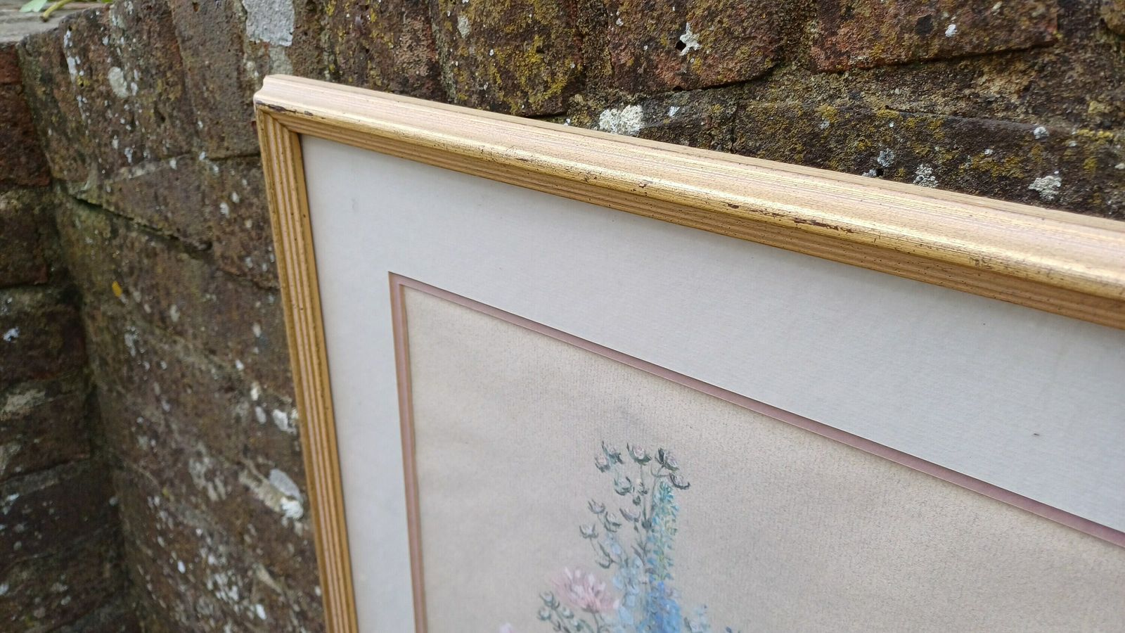 Beautiful Large Vintage 90s Original Still Life Pastel ‘Rose And Delphiniums’ photo Art