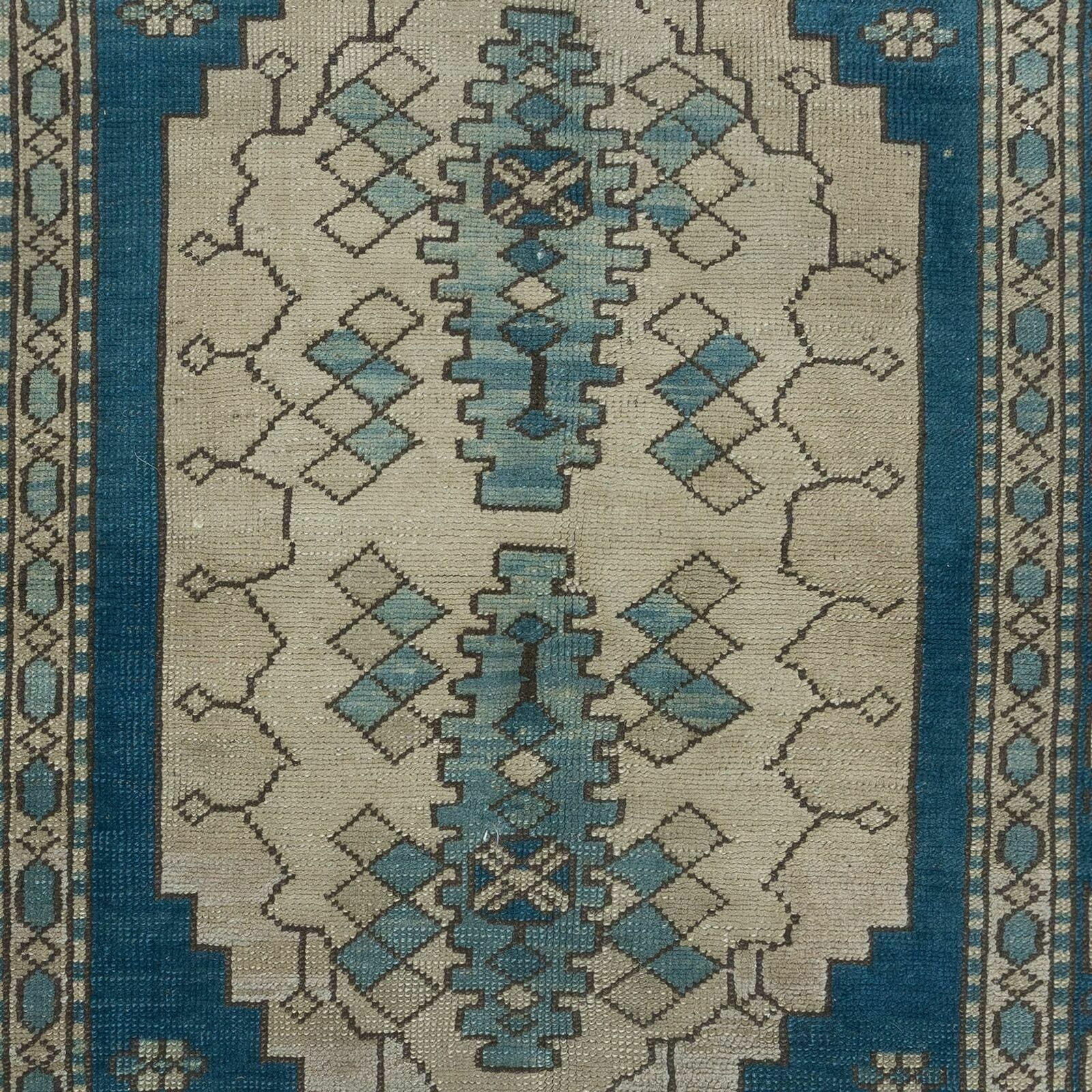 4x6 Ft Vintage Turkish Rug In Dark Blue & Beige, Handmade Wool Village Carpet photo 436.0