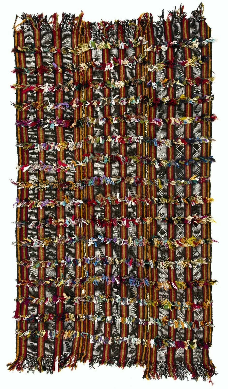 4.8x8.6 Ft Vintage Kilim Rug With Colorful Poms. Floor Cover, Wall Hanging