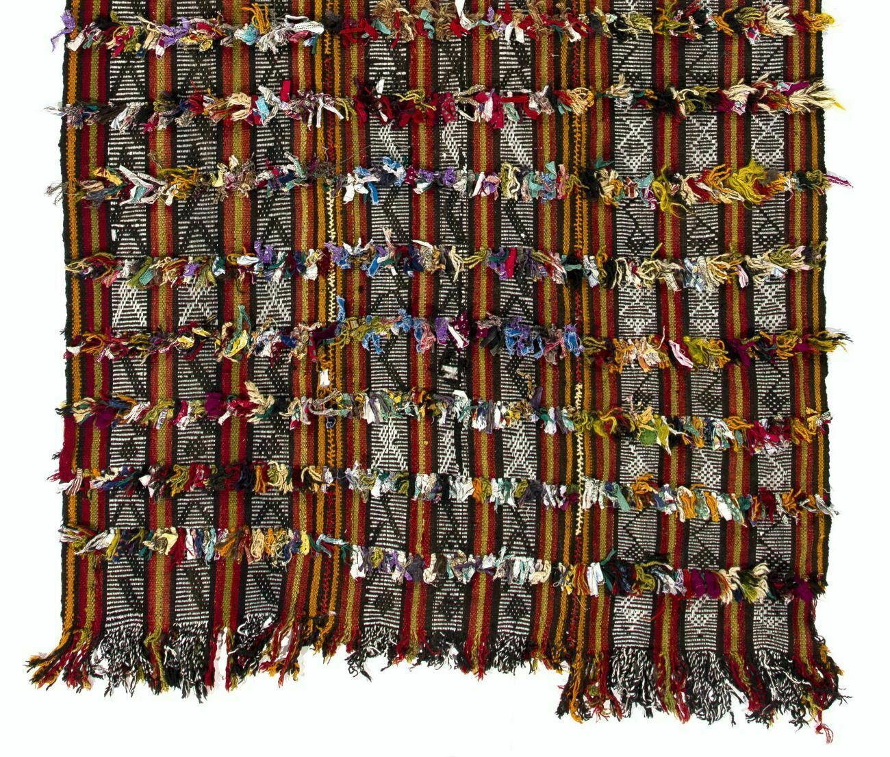 4.8x8.6 Ft Vintage Kilim Rug With Colorful Poms. Floor Cover, Wall Hanging photo for sale
