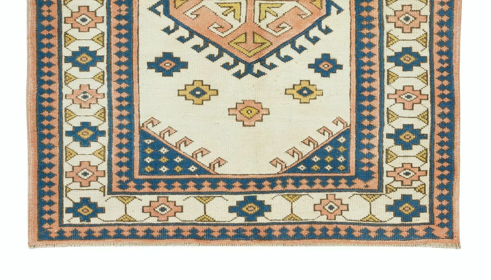 4.6x5.3 Ft Vintage Turkish Wool Rug, One Of A Kind Geometric Hand Knotted Carpet photo 333.0