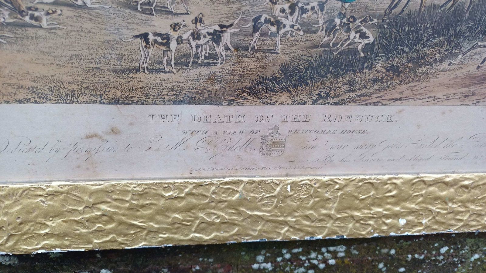 Antique Aquatint "Death Of The Roebuck" At Whatcombe House Drawing By W.P. Hodges, Engraving By M. Alken & R.C. Reeve Pub Mclean London 1834 photo buy